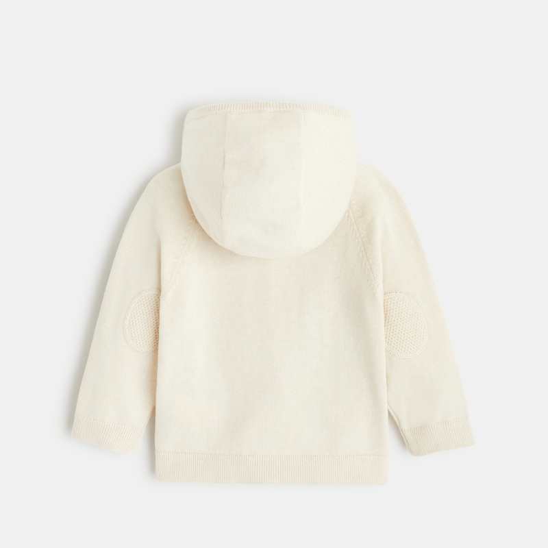 Gilet zippé maille à capuche blanc bébé garçon