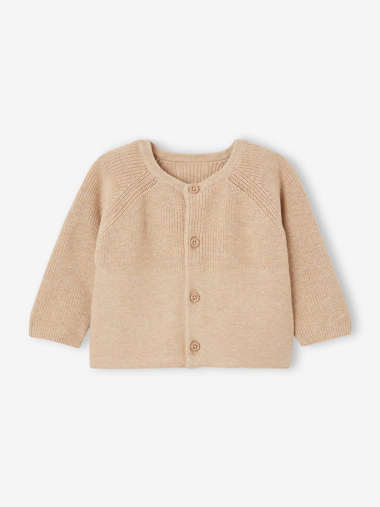 Vertbaudet Baby Strick-Set: Strickjacke, Hose & Schühchen Oeko-Tex - beige meliert