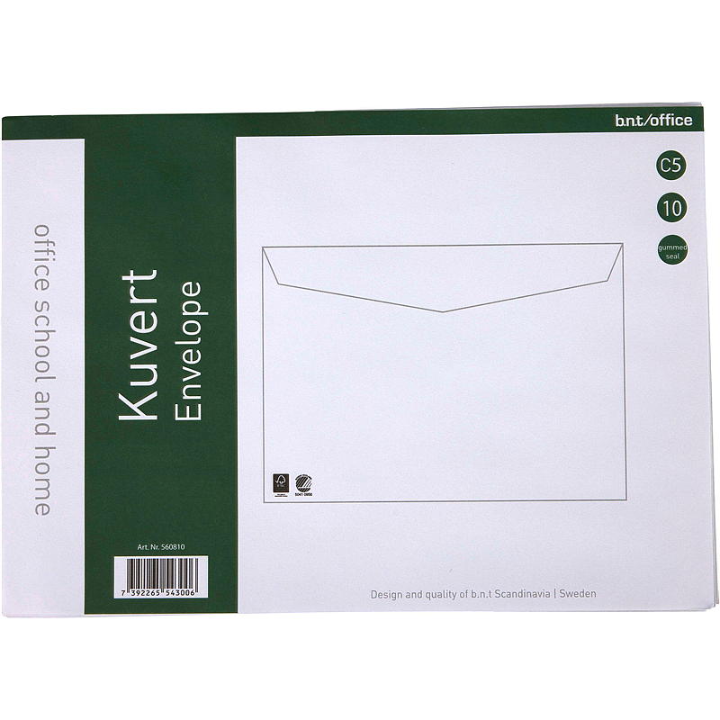 Konvolutter C5 10-pk, hvit