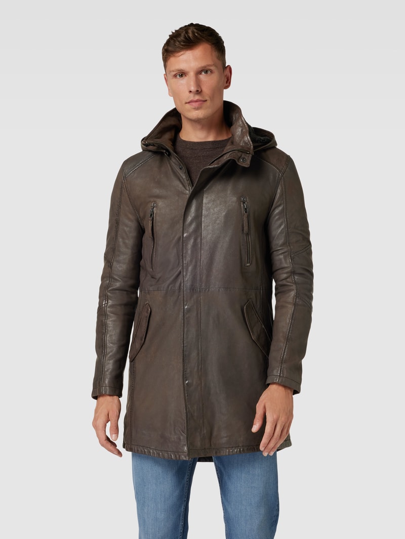 Parka aus Leder Modell 'KASSIO' in dunkelbraun