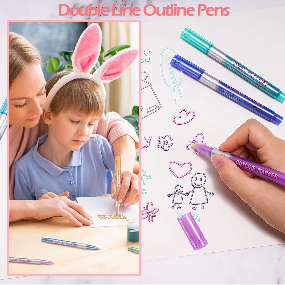 vokarala Aquarellstifte Outline Marker,Glossy Glitzerstifte Magische Stifte, (8-tlg), Kindergeburtstag Junge Adventskalender 4-12 Jahre