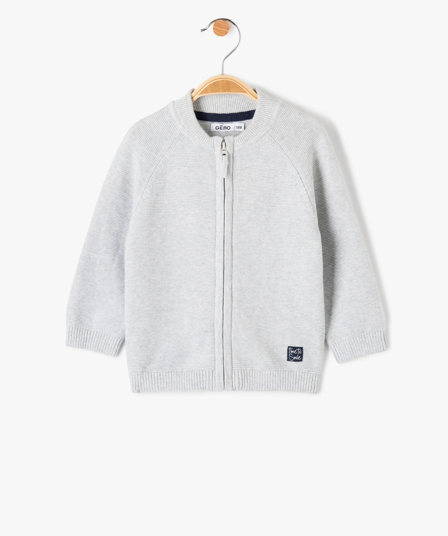 Gilet bébé en maille à fermeture zippée gris | GEMO