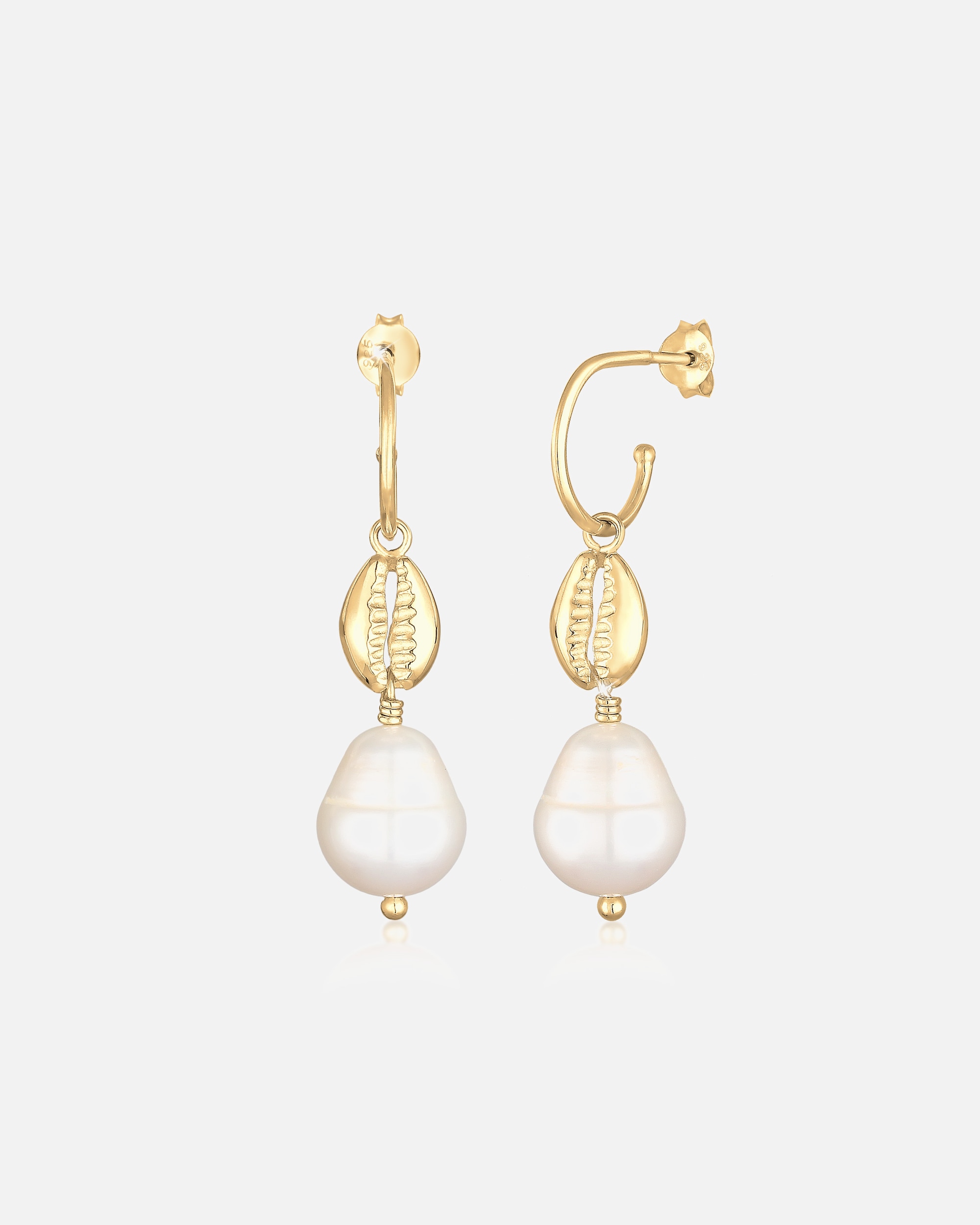 Perles de culture d'eau douce Elli Maritime à partir de coquillages pour femmes, argent plaqué or (925/1000)