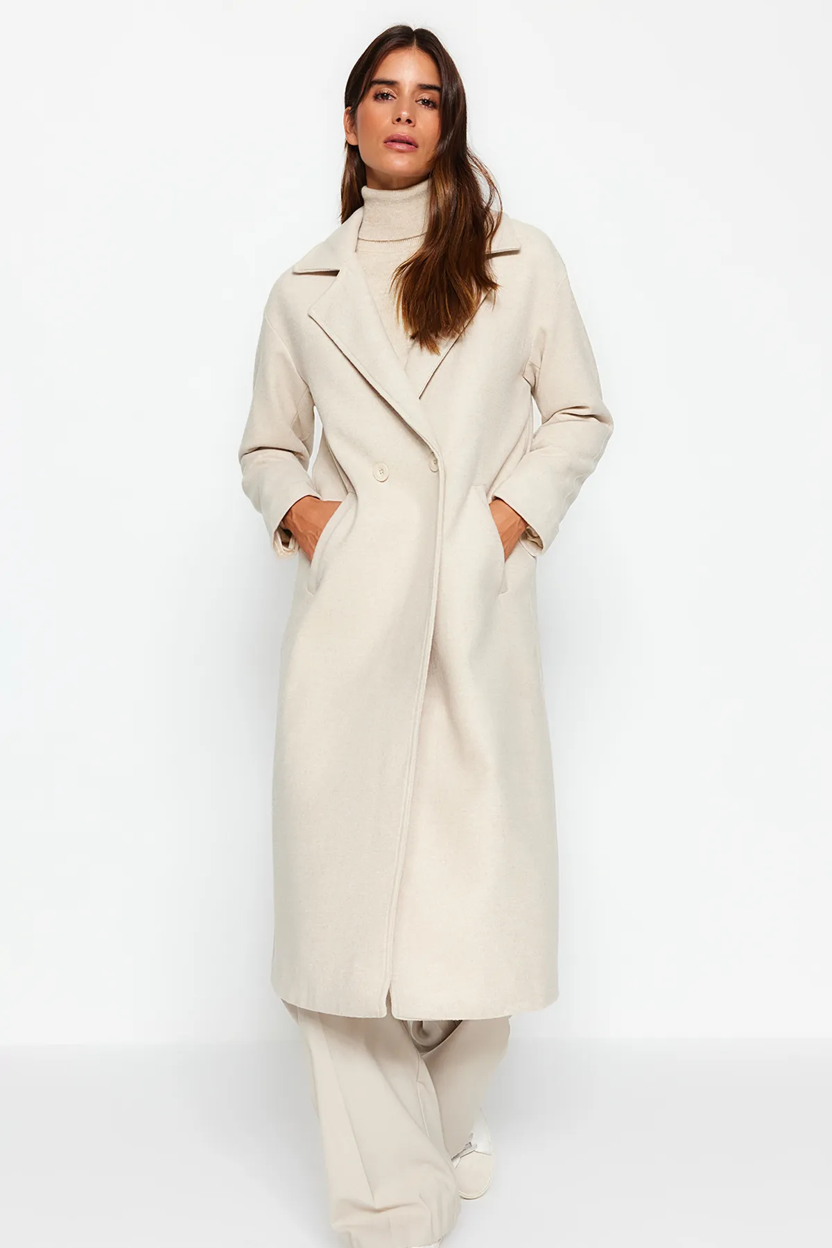 Trendyol Modest  Mantel - Ecru - Zweireihig