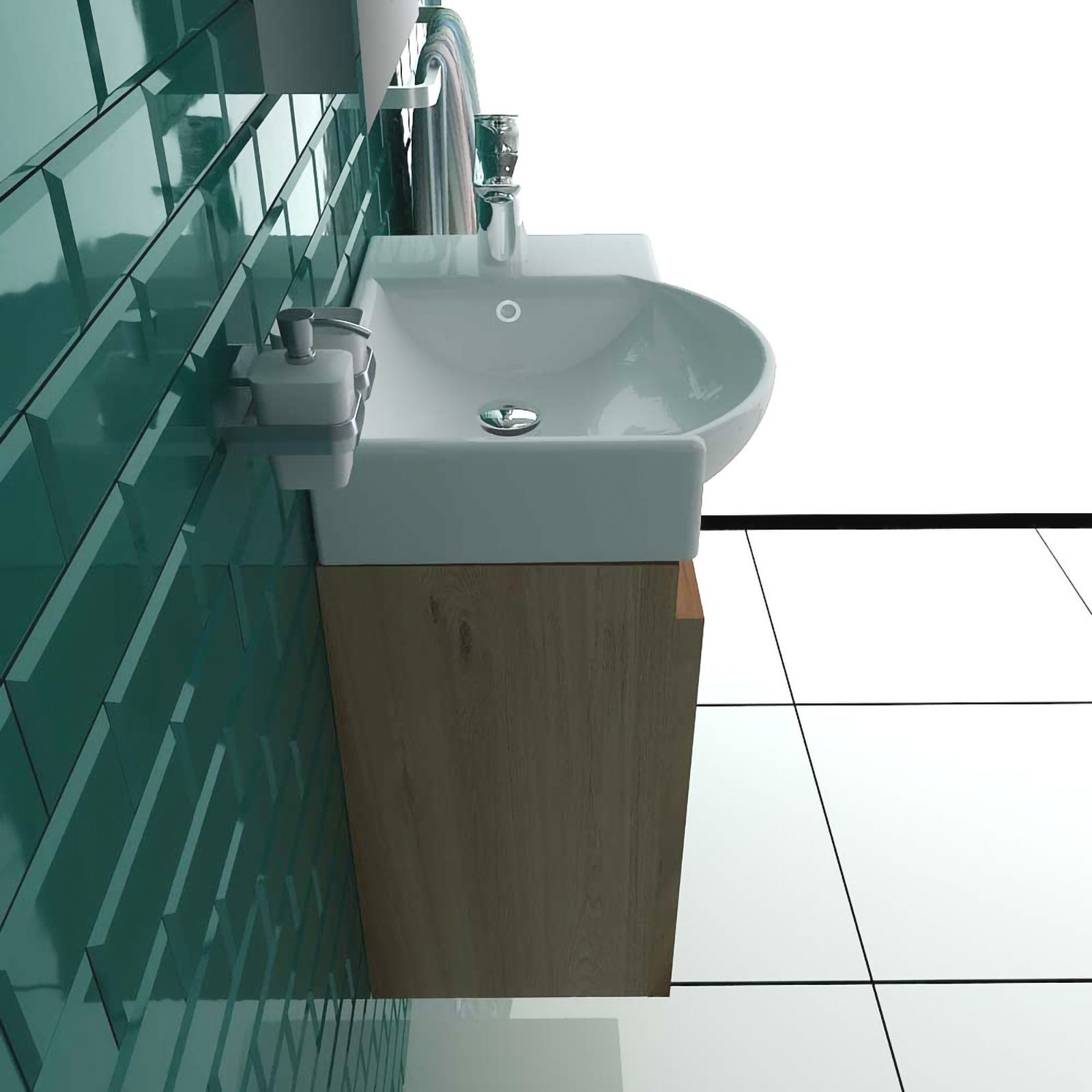 Alpenberger Waschbecken Gäste WC Waschbecken mit Unterschrank - Hängeschrank Vormontiert (Waschbecken Komplett Set, Badmöbel+Set - Bad Unterschrank), Waschtisch mit Unterschrank Braun - Gäste Waschbecken