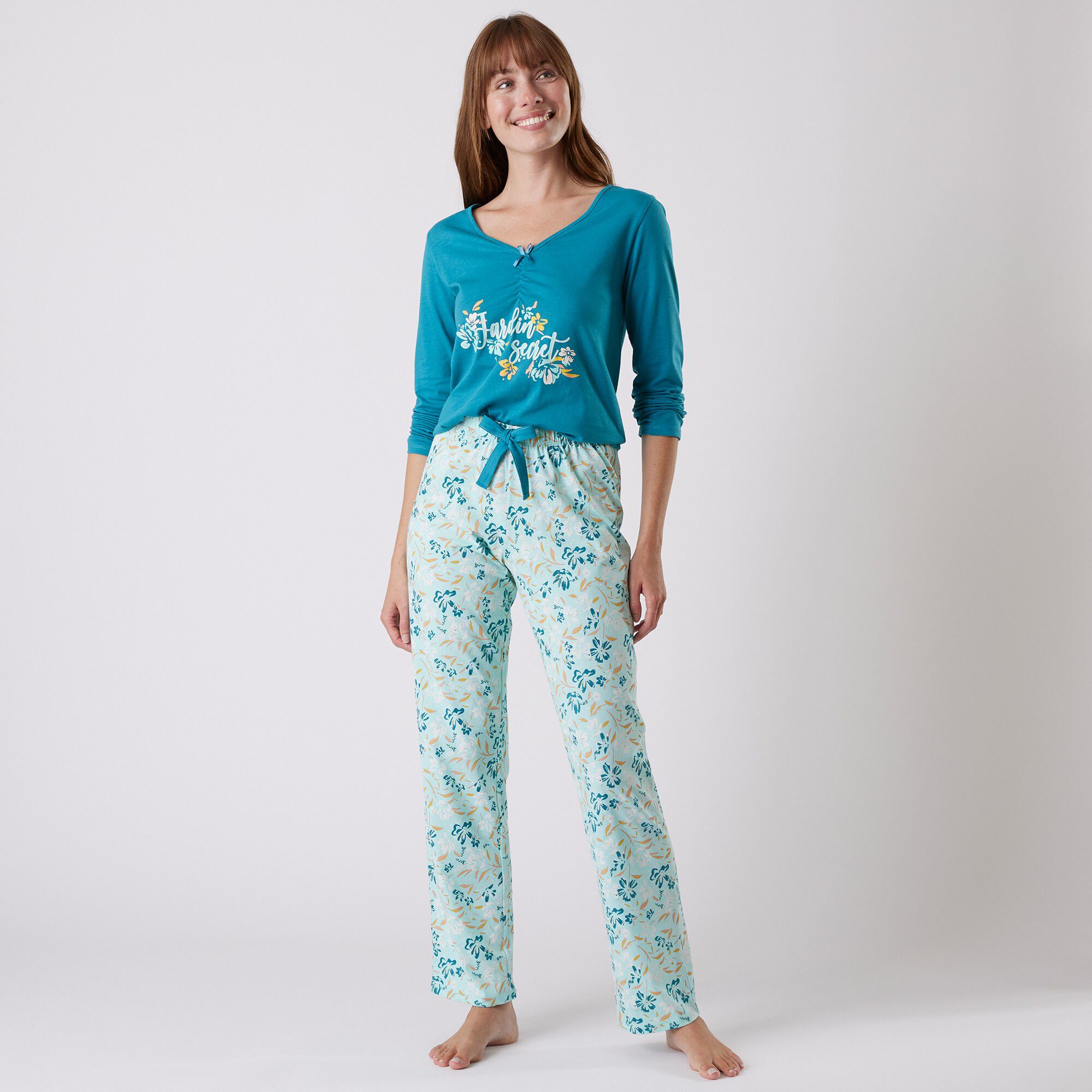 Tee-shirt pyjama manches longues imprimé placé 