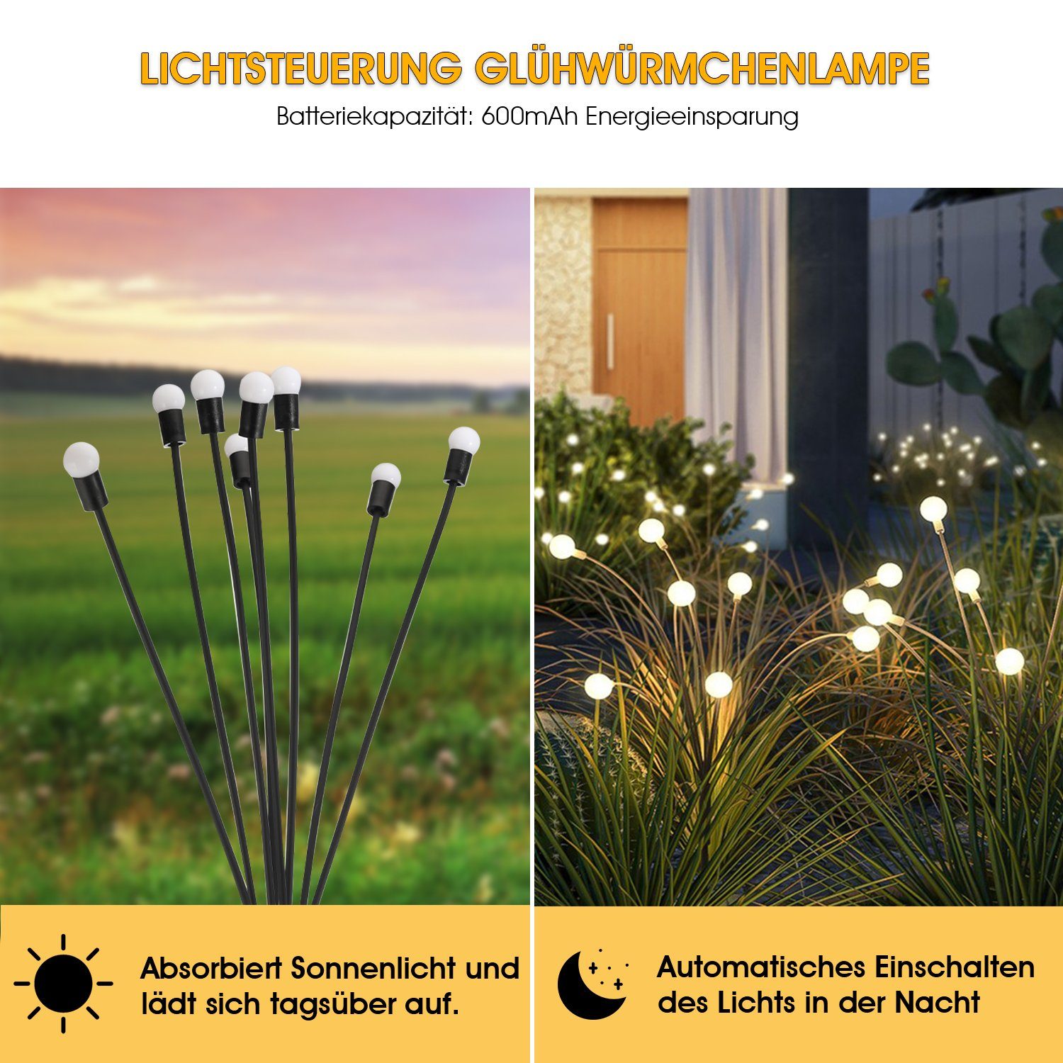LETGOSPT LED Solarleuchte 1/2/4er -Pack Solarlampen für Außen Garten, Glühwürmchen Leuchte, LED fest integriert, Warmweiß, 8 LED Glühwürmchen Solarleuchten für Garten, IP65 Wasserdicht