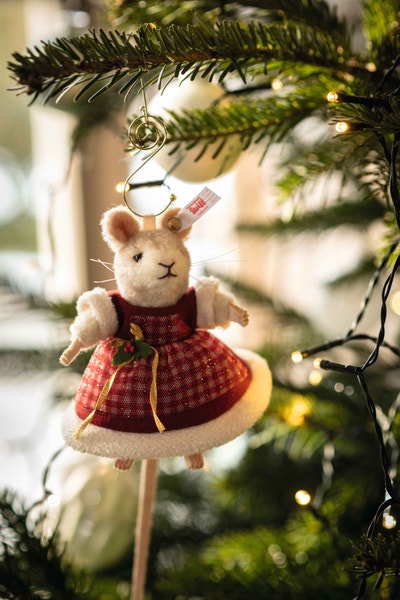Mrs Santa Maus Ornament, 11 cm, weiß