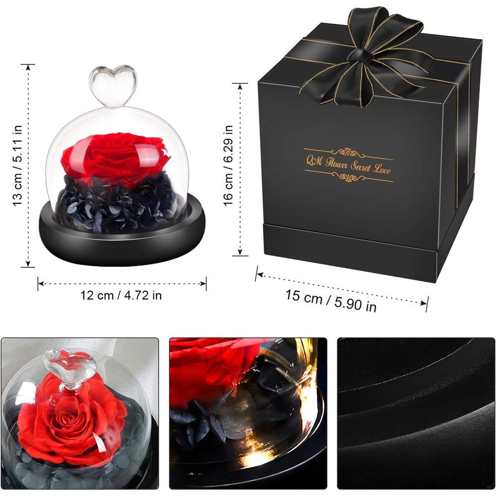 Kunstblume Blume Konservierte Rose Ewige Rose LED Lichterkette Hochzeit, AKKEE, Höhe 13 cm, Geschenke für Valentinstag, Muttertag, Jubiläum, Weihnachtstag