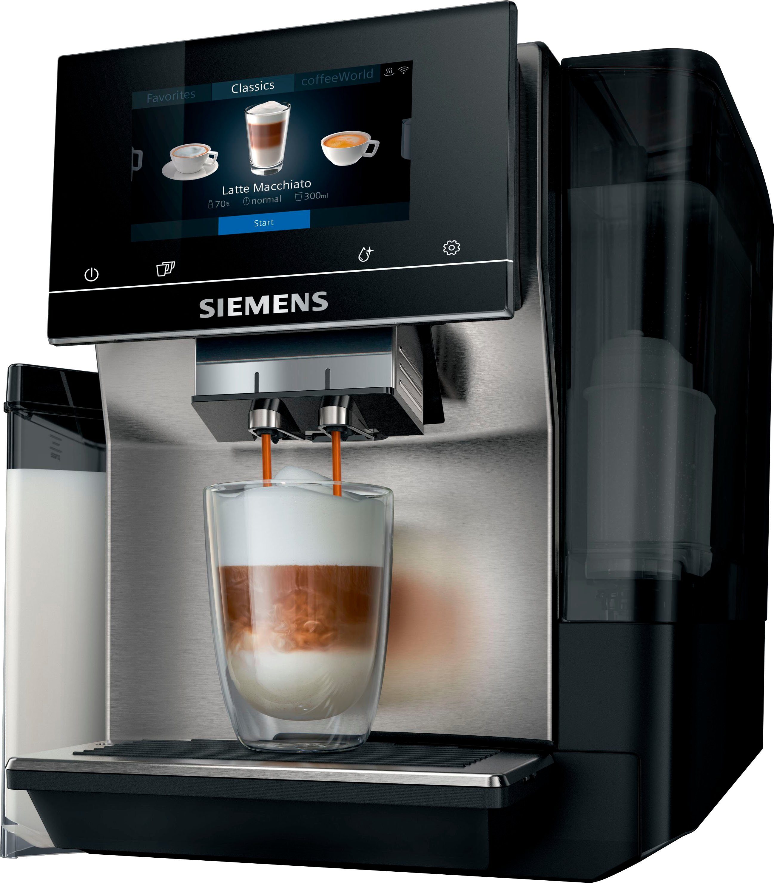 SIEMENS Kaffeevollautomat EQ.700 integral - TQ707D03, Full-Touch-Display, bis zu 30 individuelle Kaffee-Favoriten