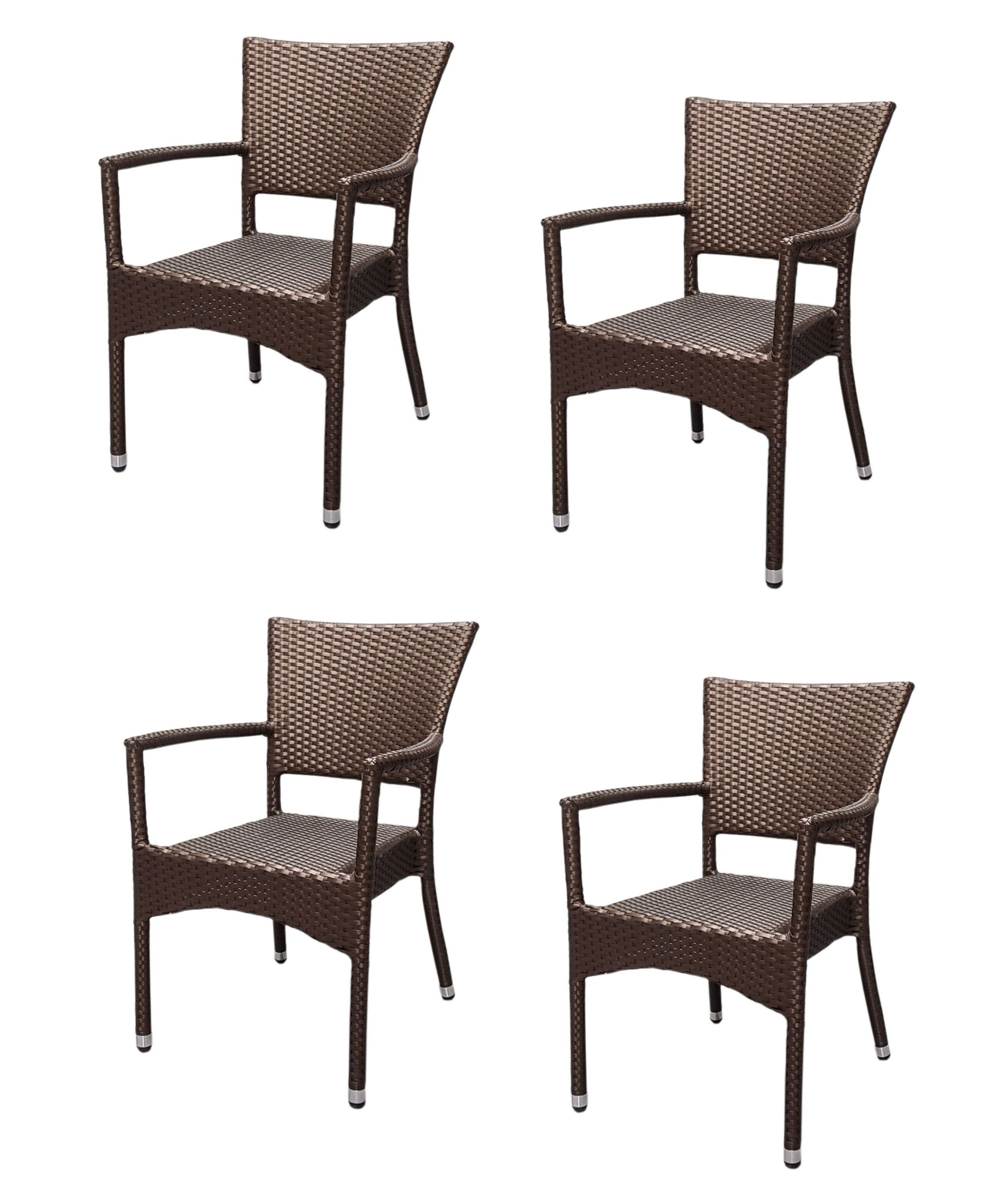 Konway Stapelstuhl ROM (4 St), 4x KONWAY® ROM Stapelsessel Mokka Premium Polyrattan Sessel