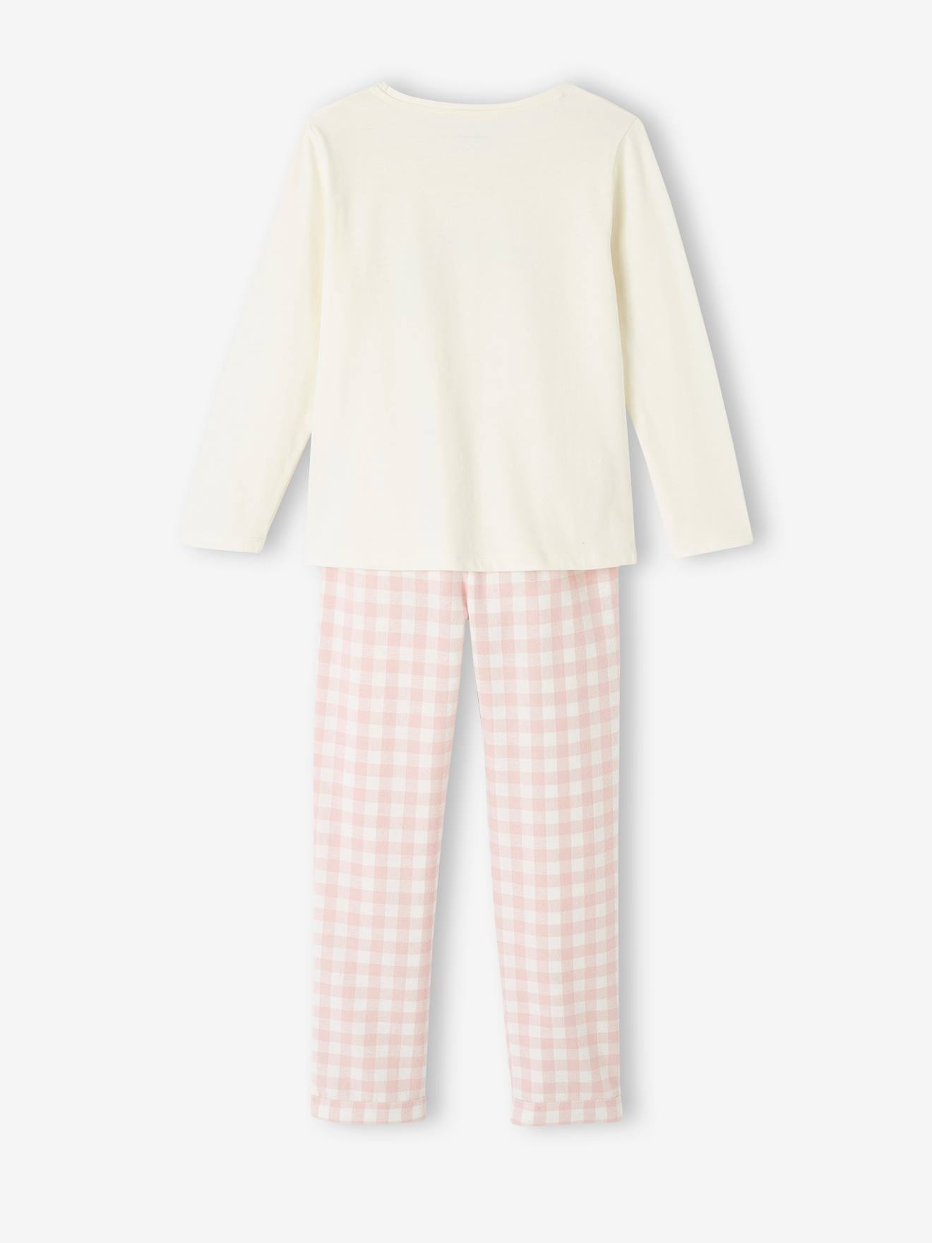 Pyjama fille arc-en-ciel en maille jersey et flanelle rose