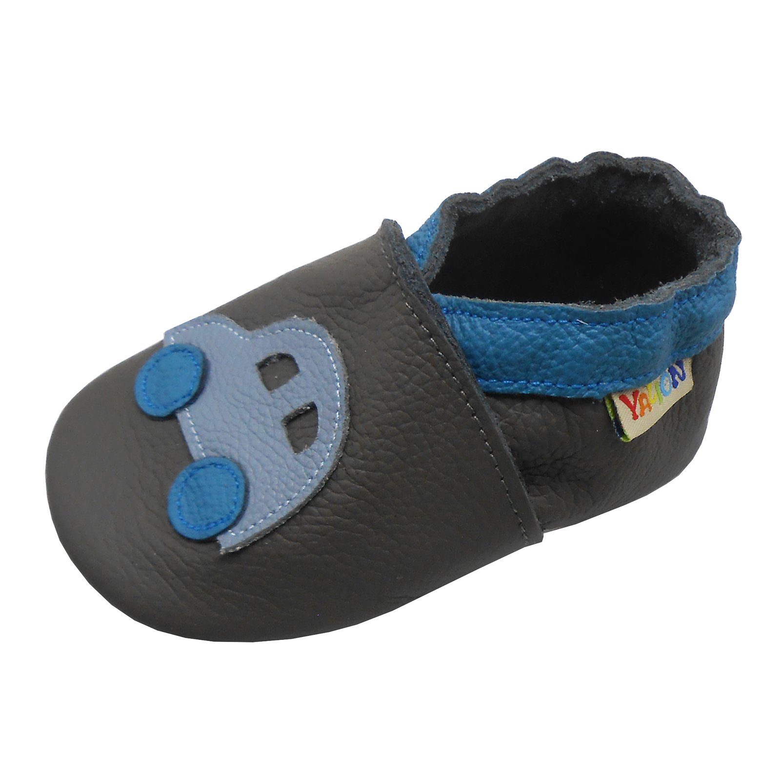 Yalion Weiche Leder Lauflernschuhe Hausschuhe Lederpuschen Auto Dunkelblau Krabbelschuh