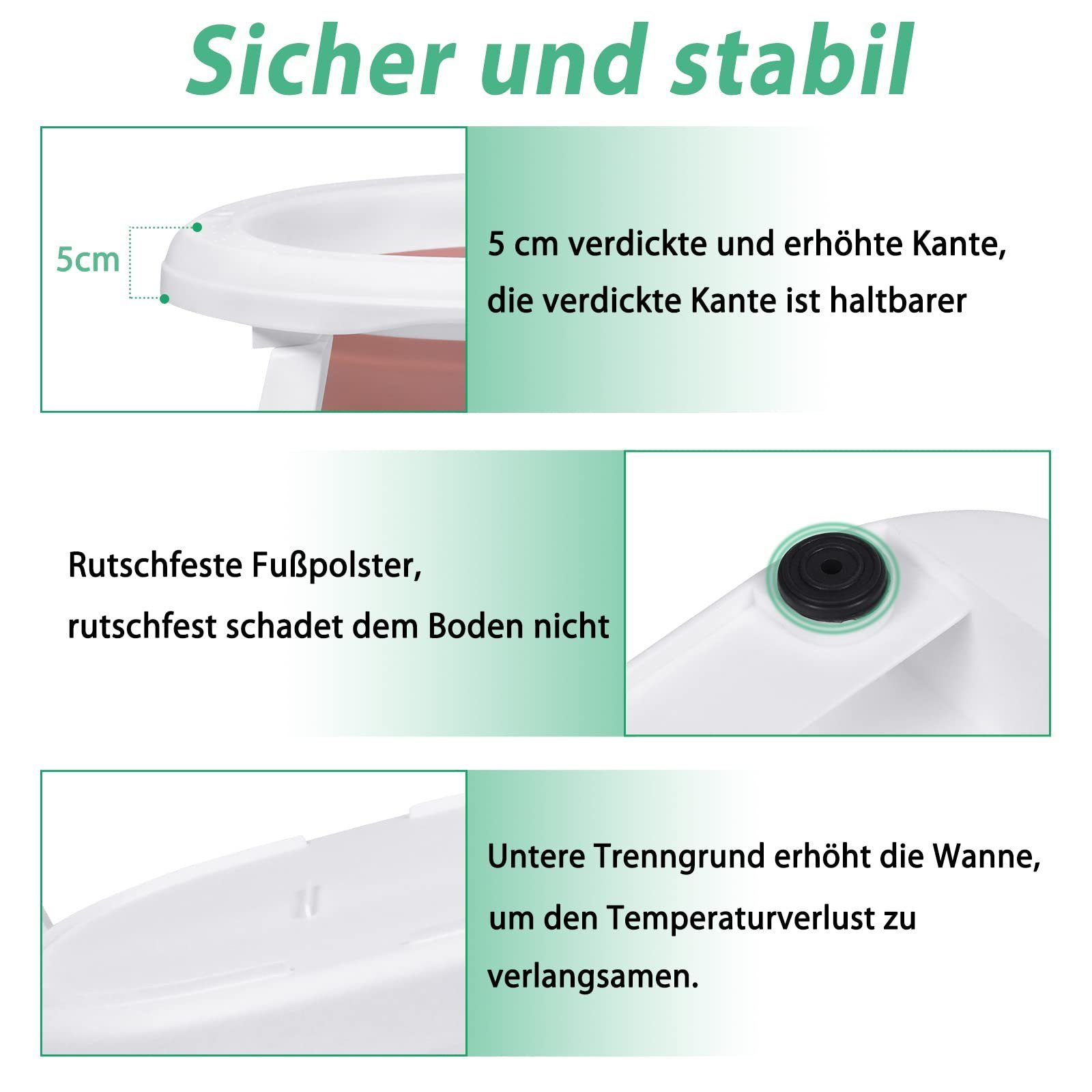 UISEBRT Babybadewanne Faltbare Babywanne Kinderbadewanne, mit Ergonomischem Badekissen