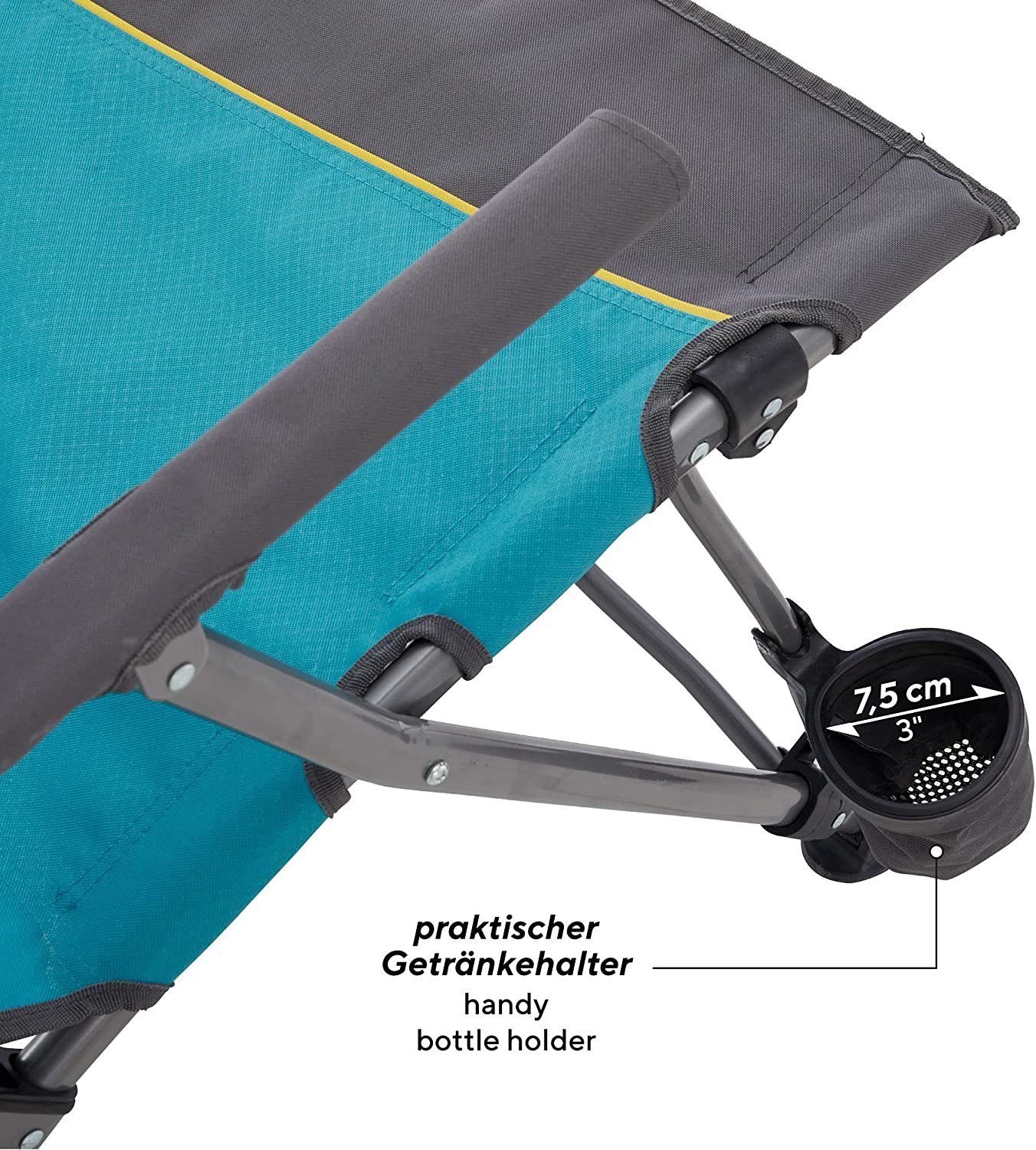 UQUIP Campingstuhl Sidney Campingstuhl - Lounge-Charakter, bis 120 kg Traglast, gepolsterte Armlehnen, breite Standfüße gegen Einsinken in weichem Boden, hohe Lehne