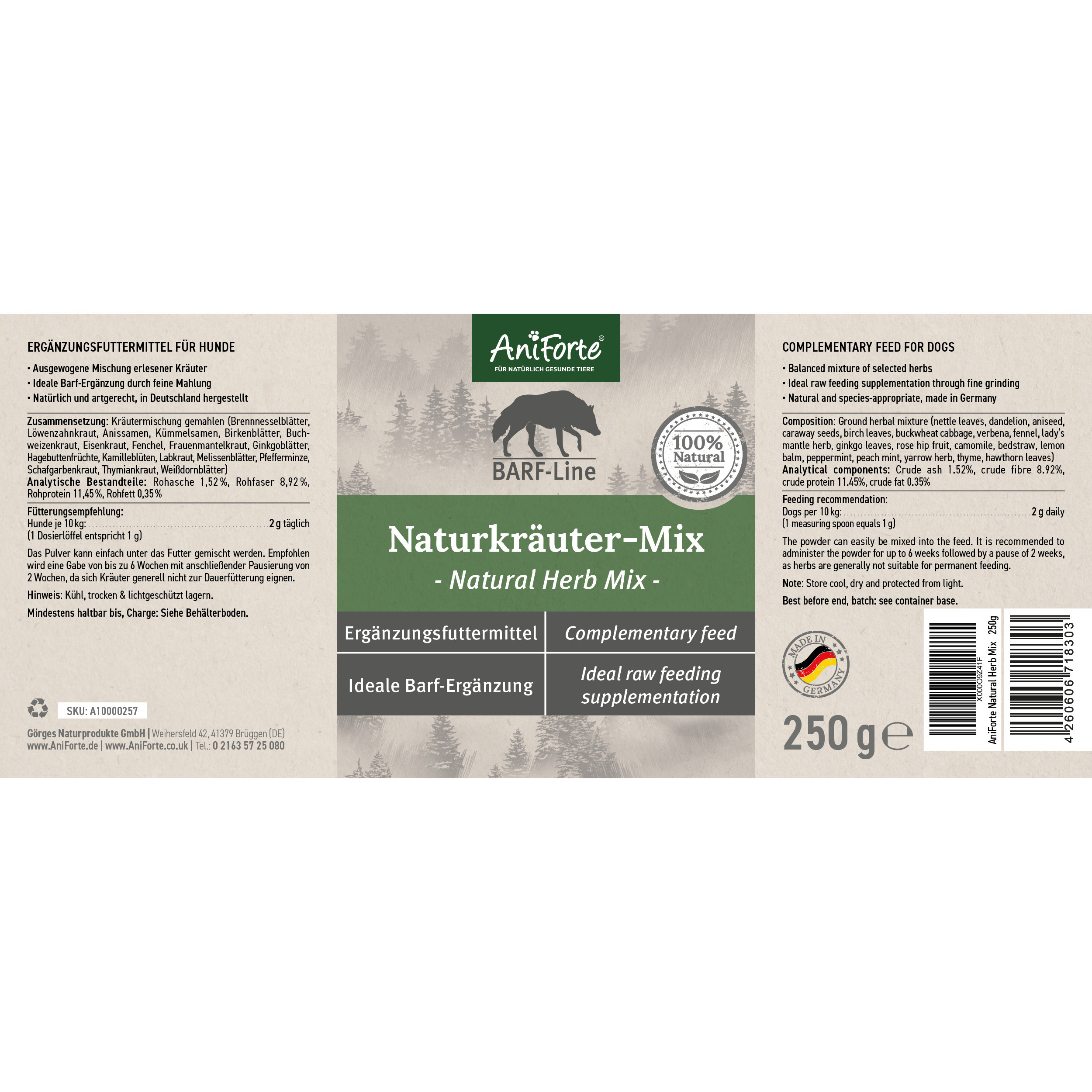 Aniforte Ergänzungsfutter & Aufzucht Aniforte BARF-Line Naturkräuter Mix 250g