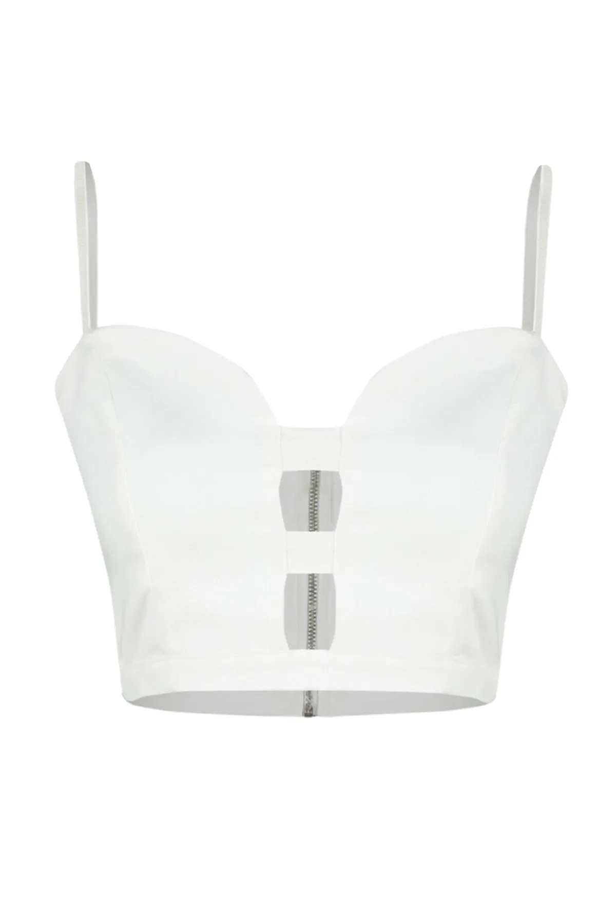 Trendyol Collection  Ecrufarbenes, bauchfreies Bustier mit gewebtem Fenster/Ausschnitt-Detail TPRSS23BS00078