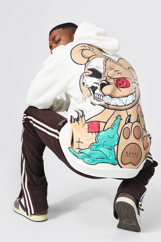 Oversize Official Man Hoodie mit Teddy-Print