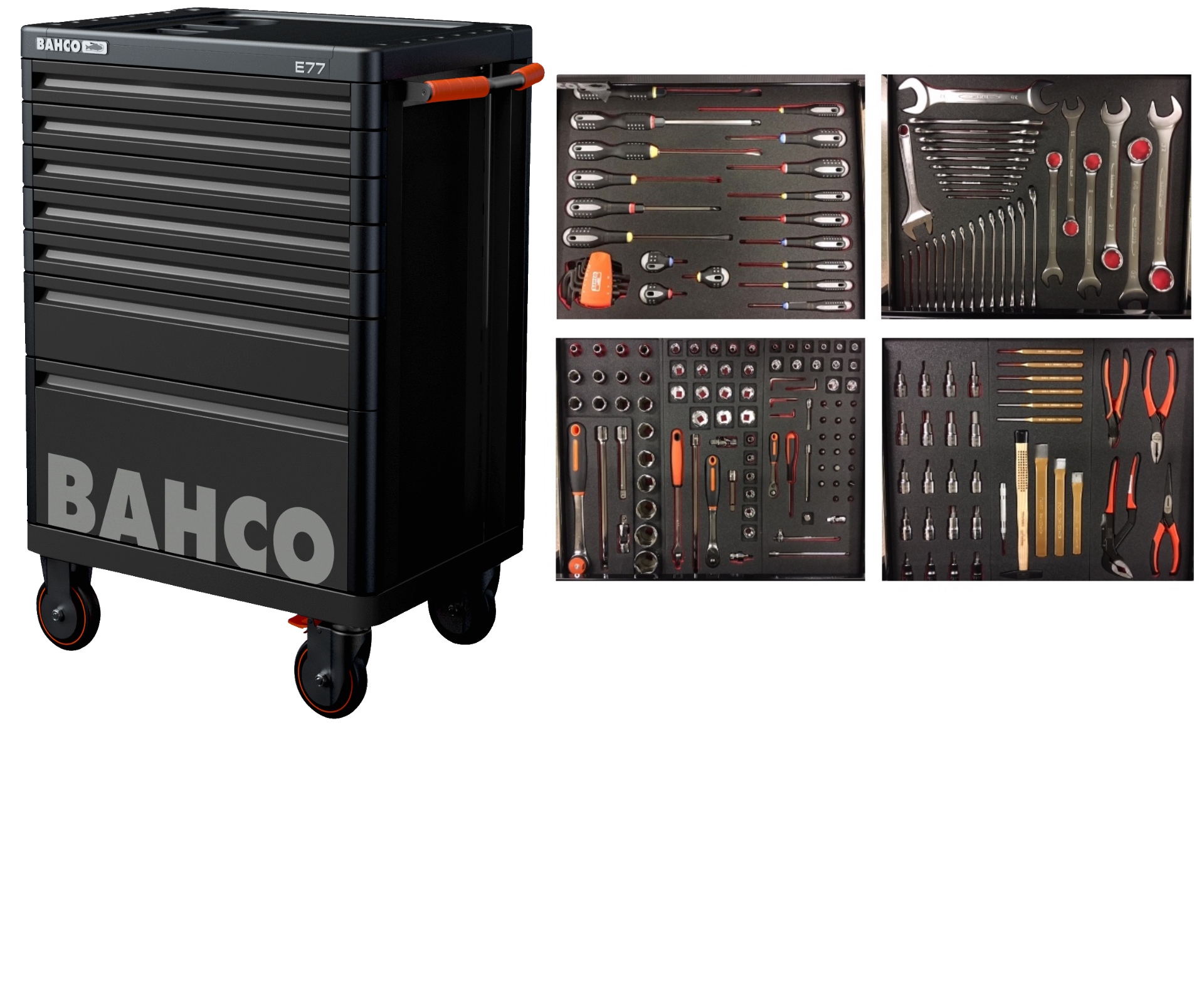 Cărucior scule Bahco 1477K7BLACK-FULL4, negru, 190 piese