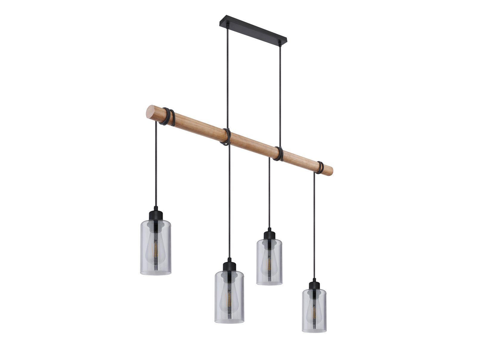 meineWunschleuchte LED Pendelleuchte, Leuchtmittel stufenweise über Wandschalter dimmbar, LED wechselbar, warmweiß, Designer-lampen Balken-lampe Rauchglas & Holz-balken hängend, B 98cm
