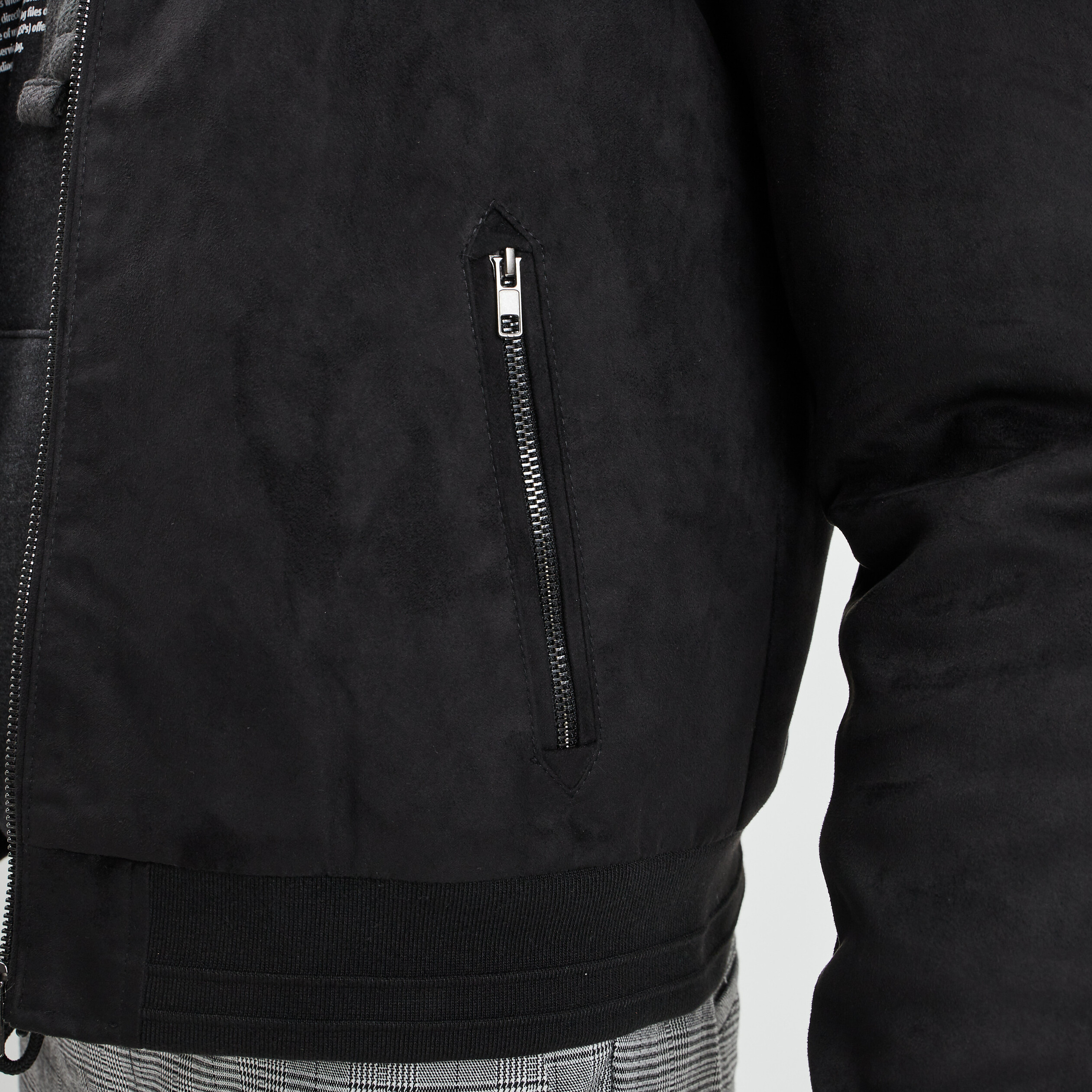 Blouson droit zippé aspect suédine noir homme | La Halle