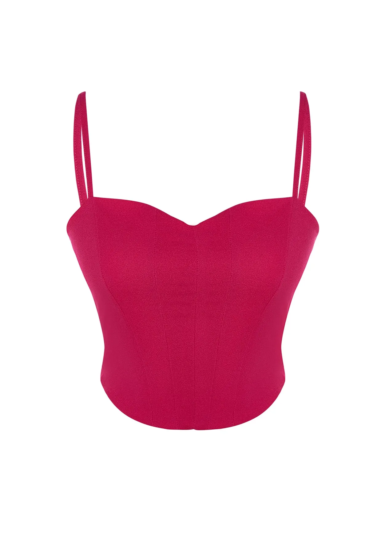 Trendyol Collection  Fuchsiafarbenes, tailliertes Bustier aus Krepp-Strick mit kurzen Trägern TWOSS23BS00036