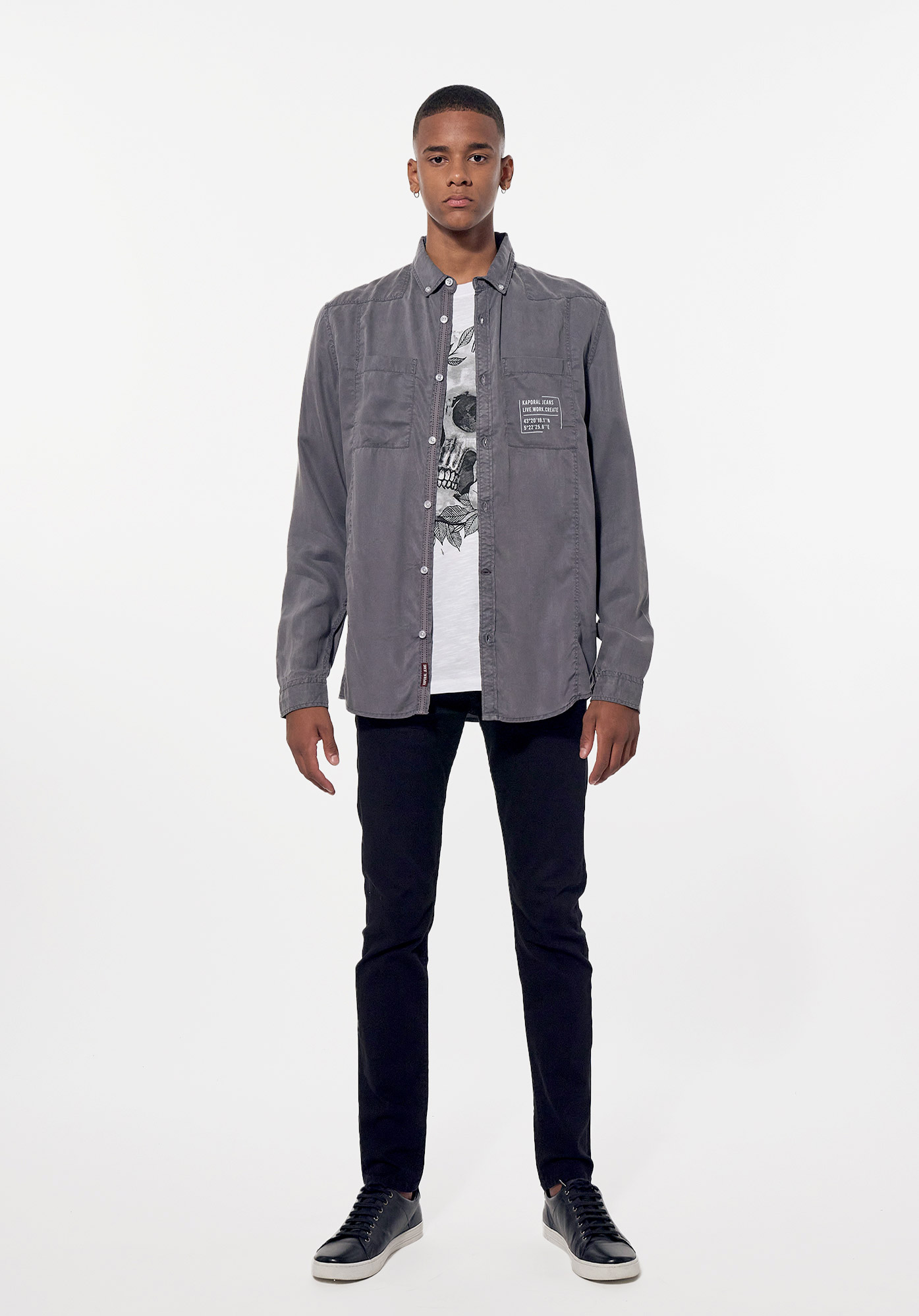 PERON  Chemise régular grise Homme
