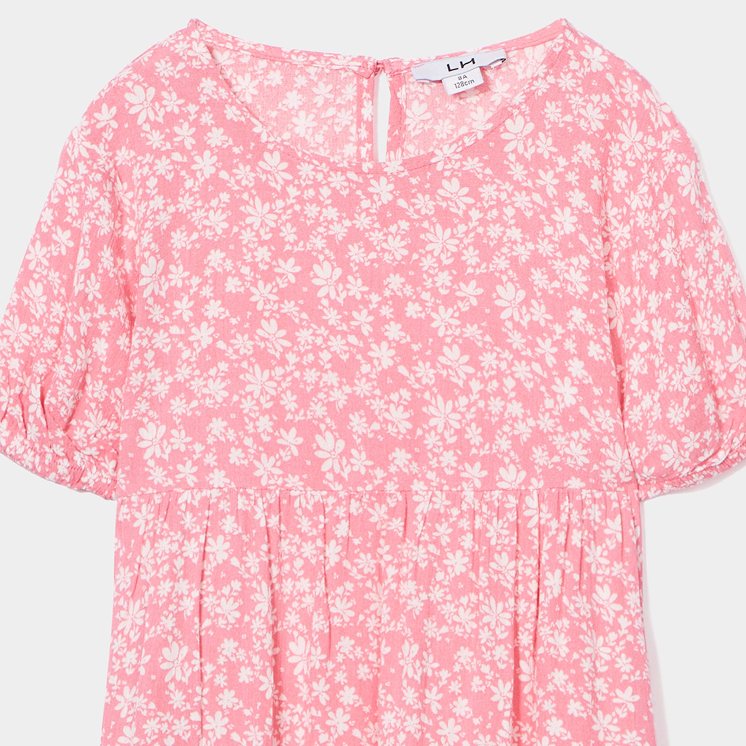Robe longue trapèze manches ballons rose fille | La Halle
