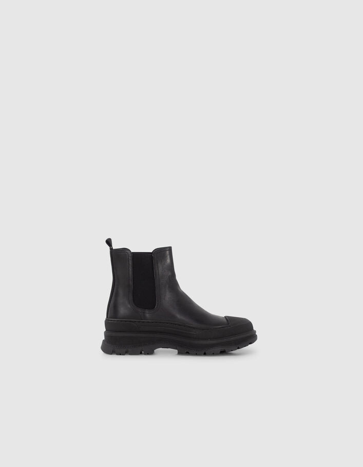 Chelsea boots noirs cuir à semelle crantée Femme