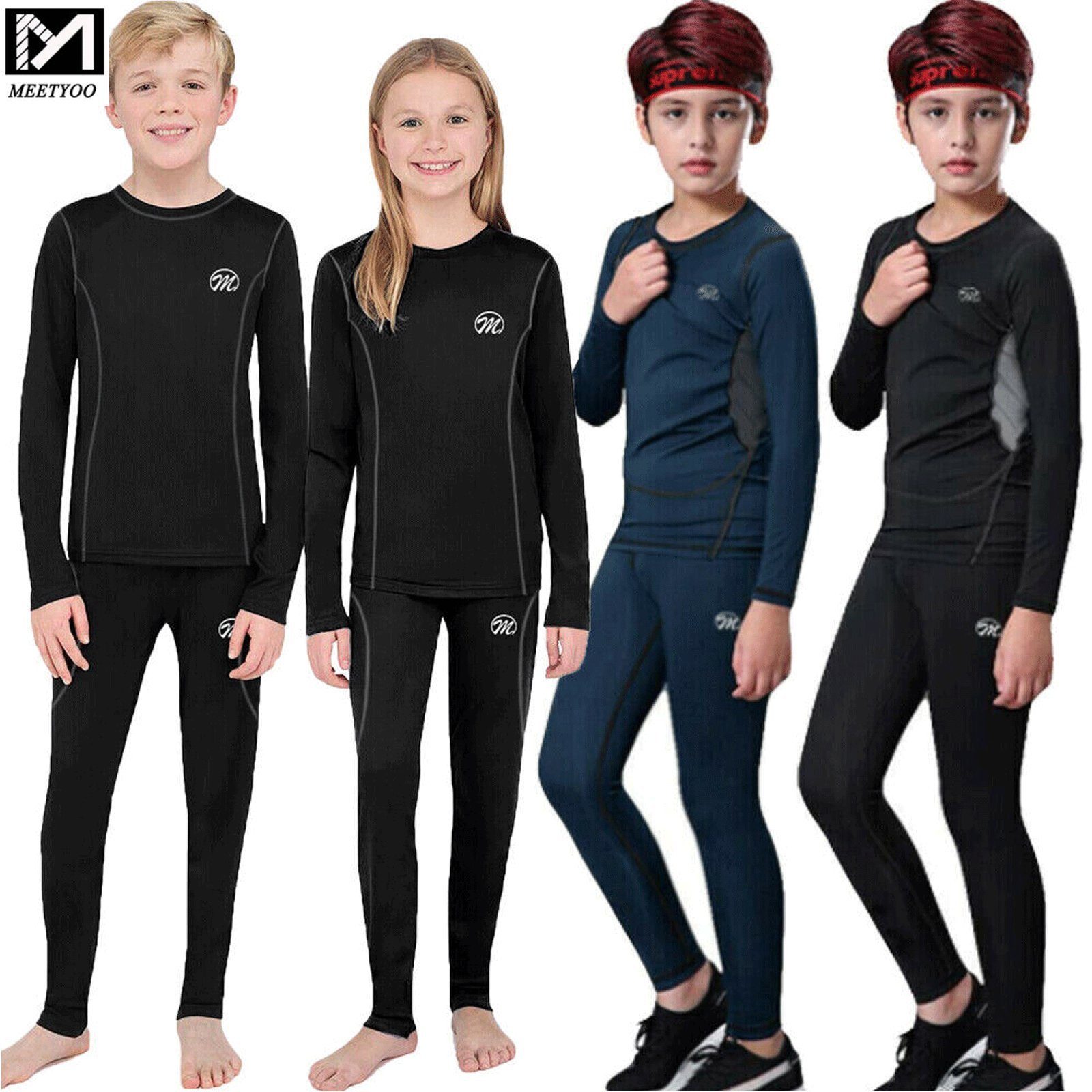 MEETYOO Thermounterhemd Kinder Fleece Thermo Unterwäsche Set (Jugendliche Kinder Thermounterhose Thermounterhemd, Skiunterwäsche Funktionsunterwäsche Set) Wintersport Ski