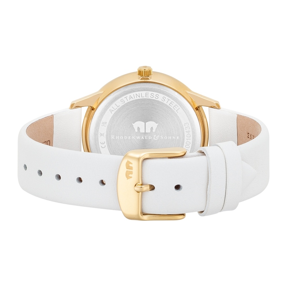 Rhodenwald & Söhne Multifonctions Amidala Or jaune Cuir véritable en Blanc Montre