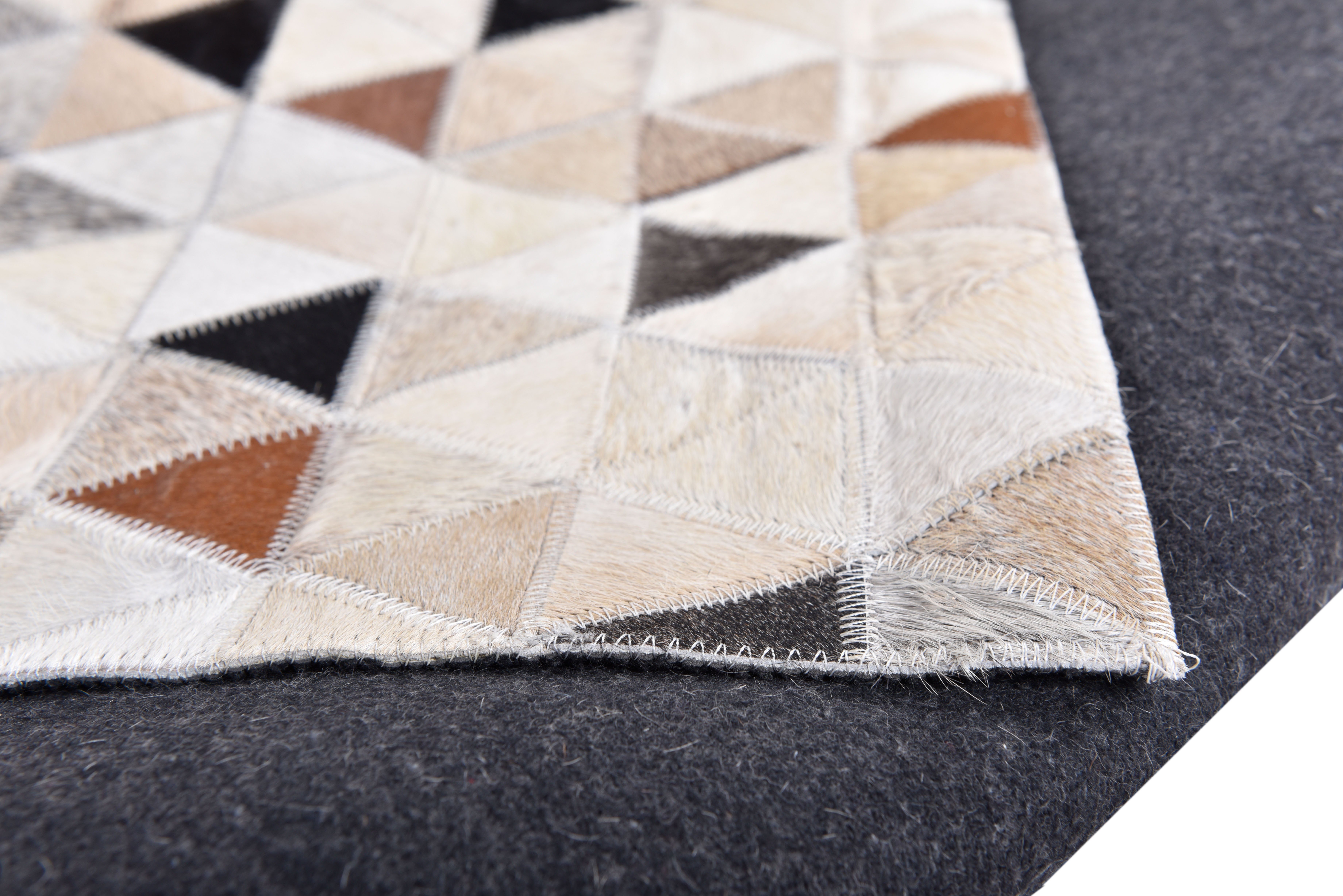 Fellteppich Kobe, THEKO, rechteckig, Höhe: 3 mm, Patchwork, handgenäht, echtes Rinderfell in Naturtönen