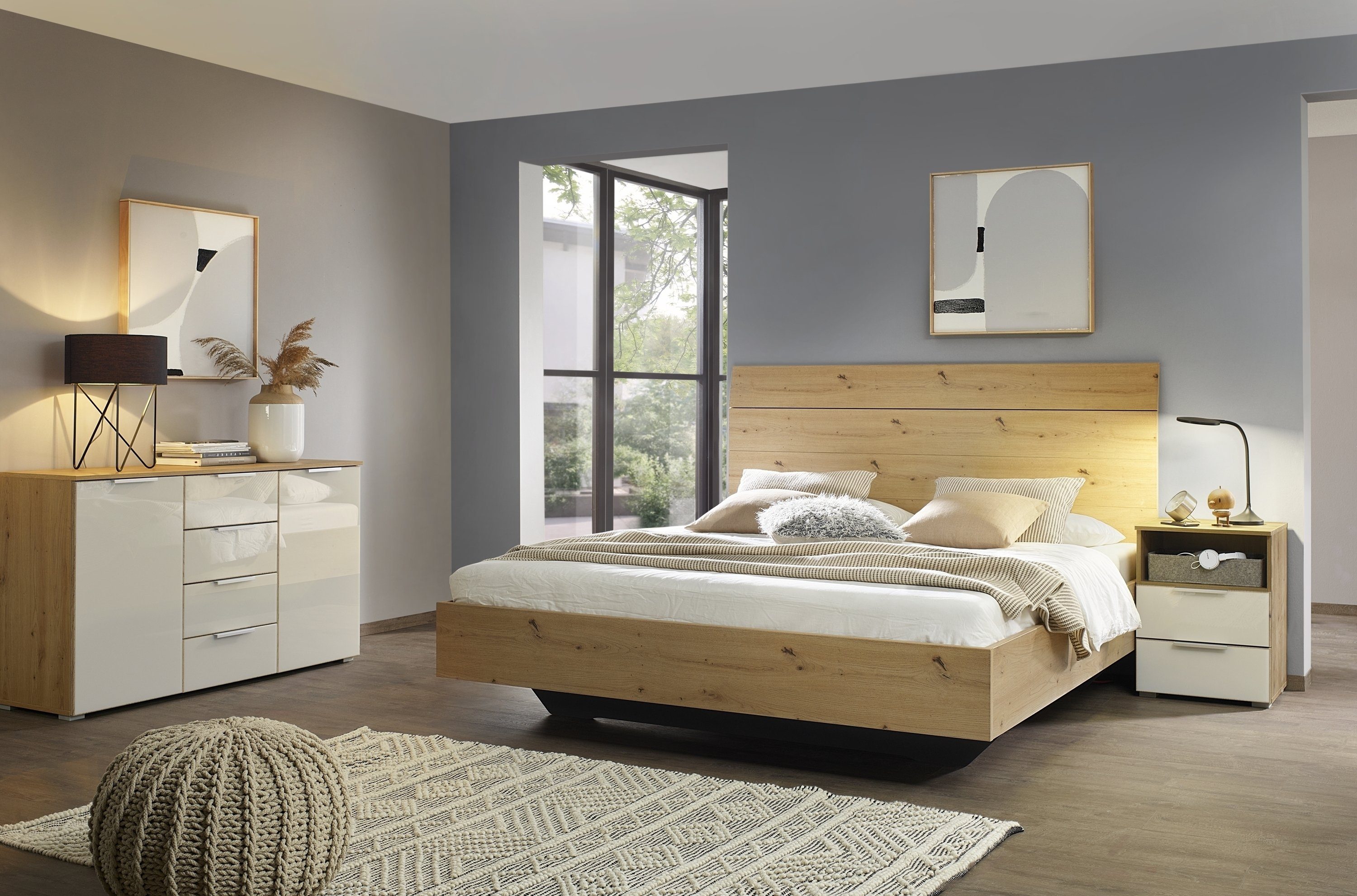 rauch Kommode Koluna, mit Glasfront, 4 Schubkästen, inkl. 3er-Set Filzboxen