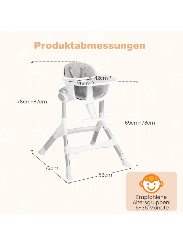 COSTWAY 4 in 1 Hochstuhl in Grau günstig kaufen onesize