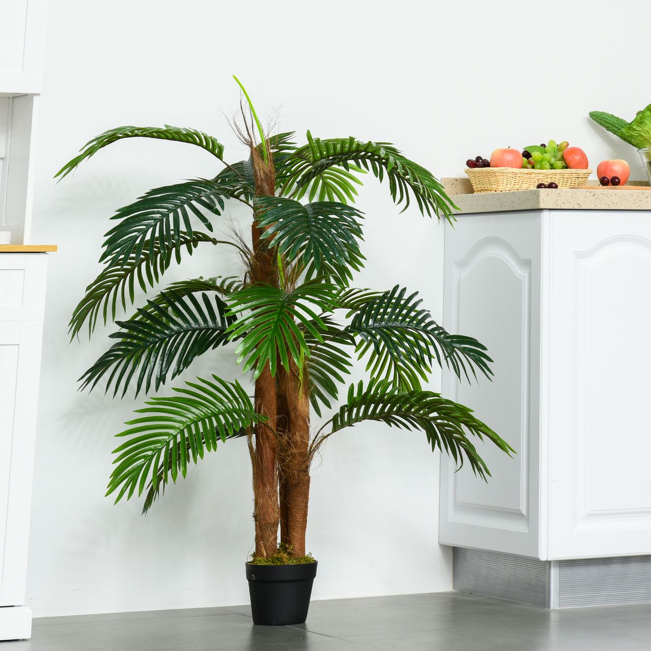 HOMCOM künstliche Pflanzen 120 cm künstlicher Palmen Palme Kunstpflanze Zimmerpflanze Dekopflanze Büropflanze Kunststofftopf für drinnen und draußen