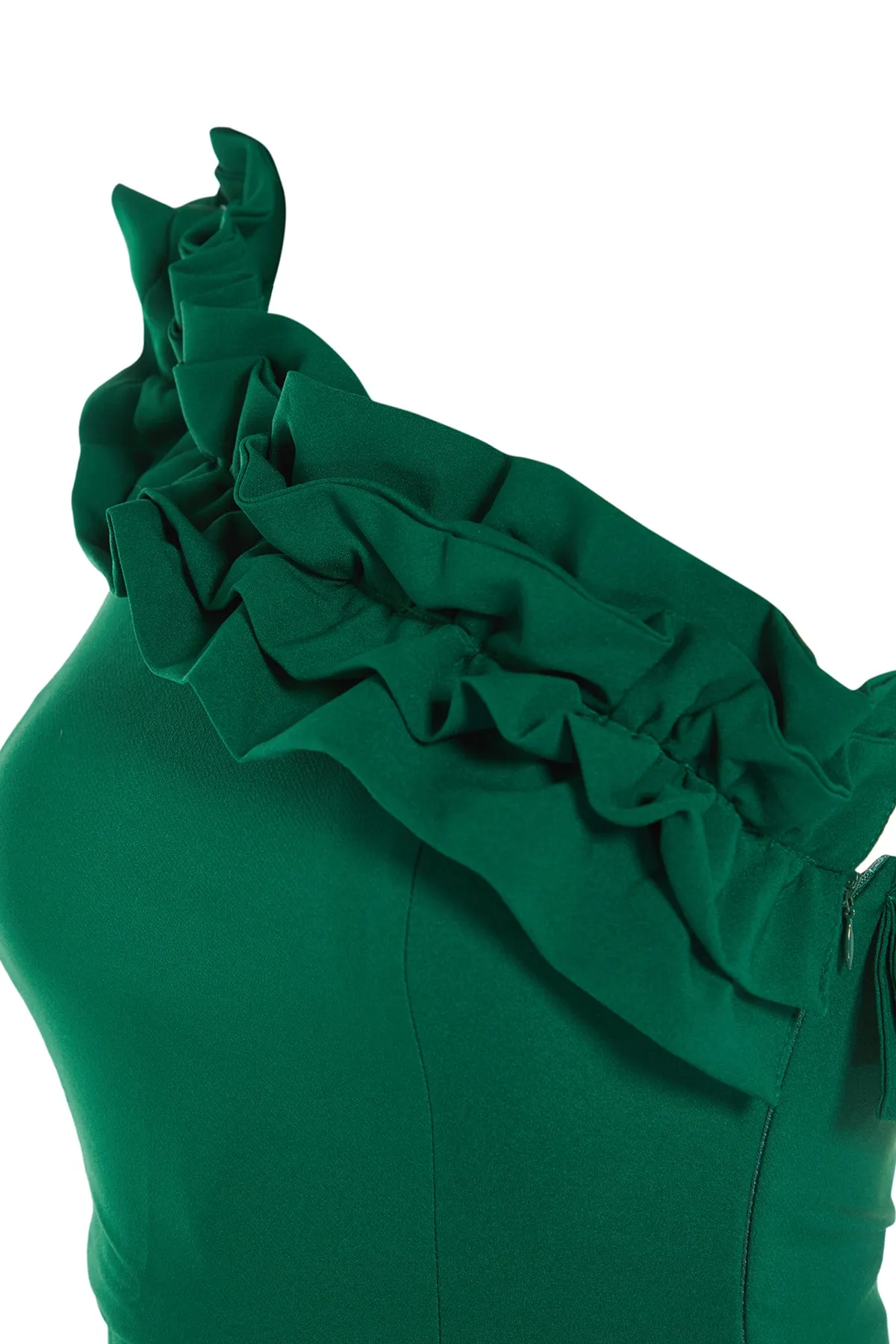 Trendyol Collection  Smaragdgrünes, gewebtes, langes Abendkleid mit Volants TPRSS21AE0044
