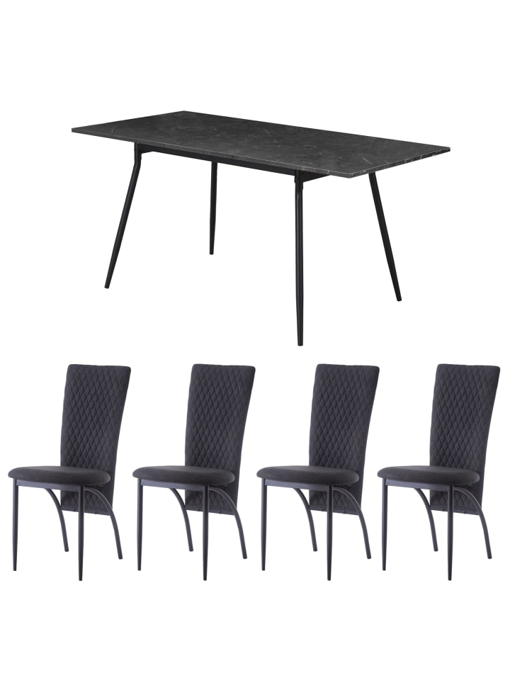 B&D Home 5-tlg. Set: Essgruppe Silas in Marmor-Schwarz günstig kaufen onesize