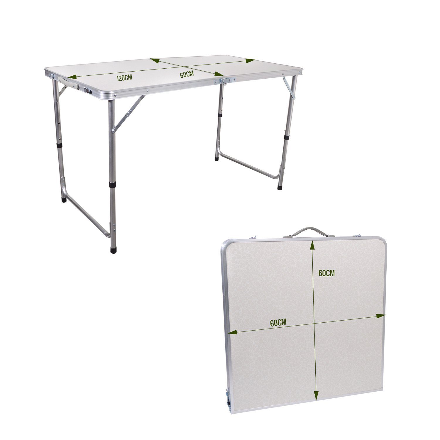 TroniTechnik Klapptisch Klapptisch Campingtisch, Klappbarer Mehrzwecktisch (in Weiß aus Aluminium, für Terrasse, höhenverstellbar bis 70cm), Wetterfest und trag für Garten, Camping, Balkon