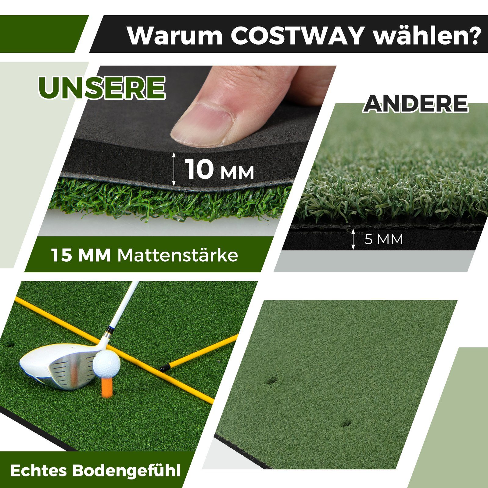 COSTWAY Golf-Abschlagmatte Übungsmatte, mit 2 Golf-Tees