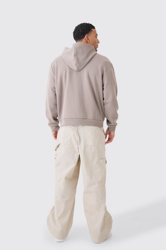 Kastiger Oversize Hoodie mit Reißverschluss und Borg-Applikation