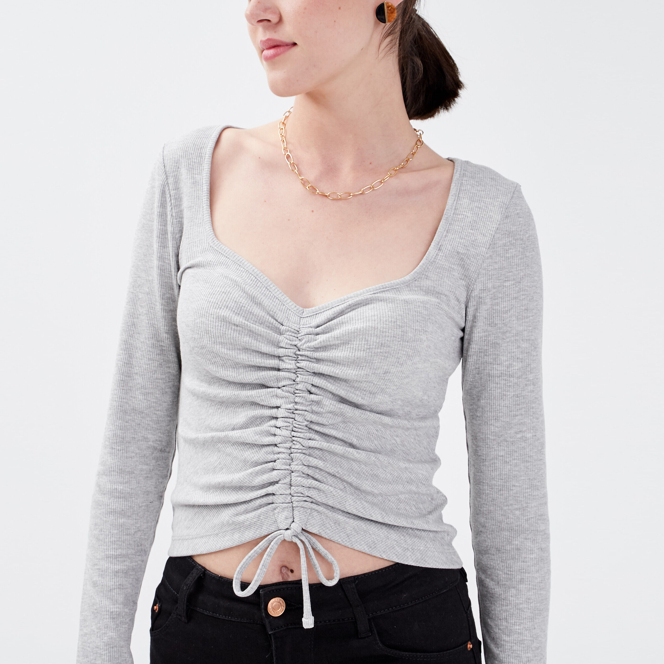 T-shirt manches longues gris clair femme | Cache Cache