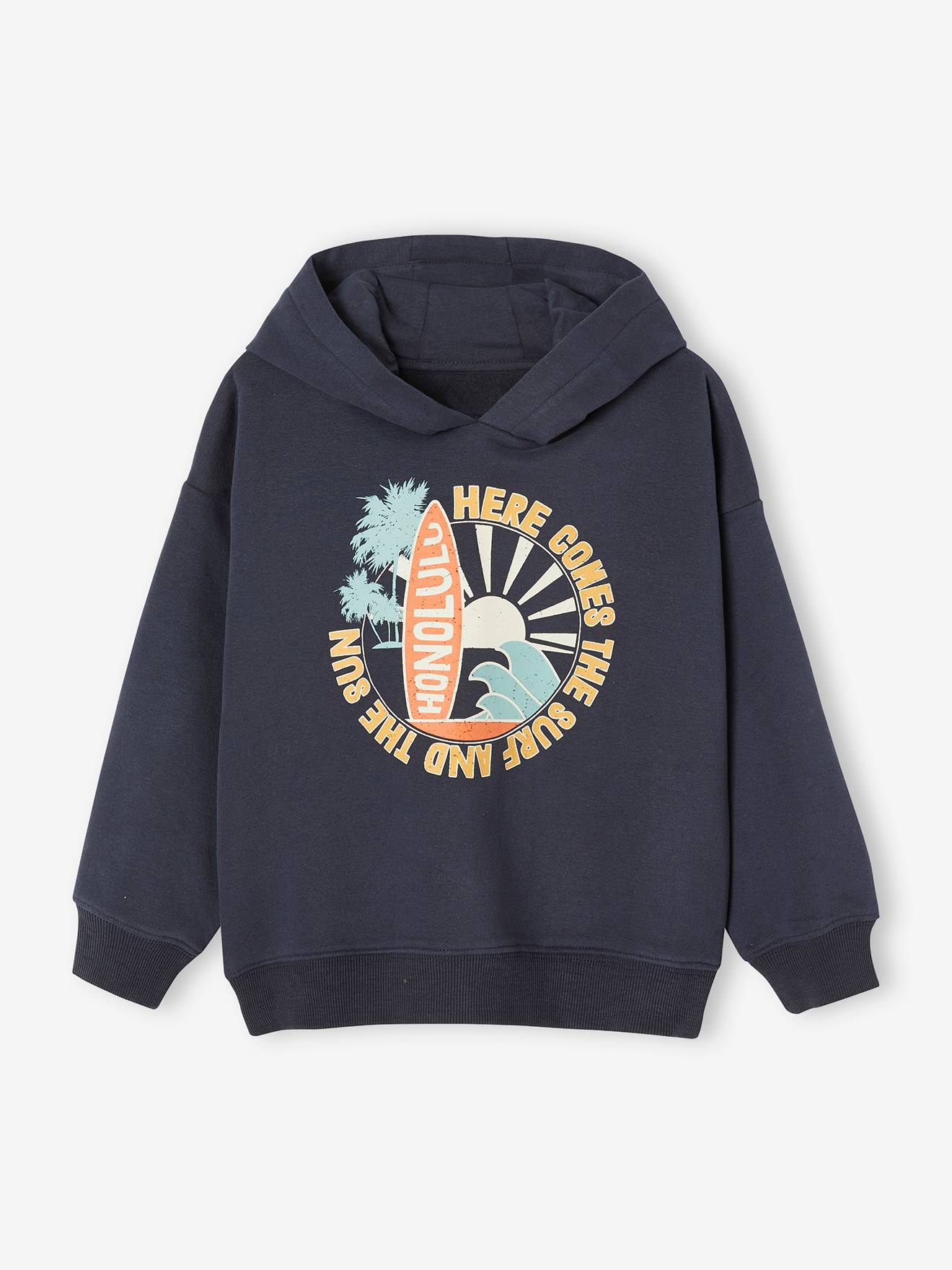 Sweat à capuche grand motif graphique garçon bleu ciel