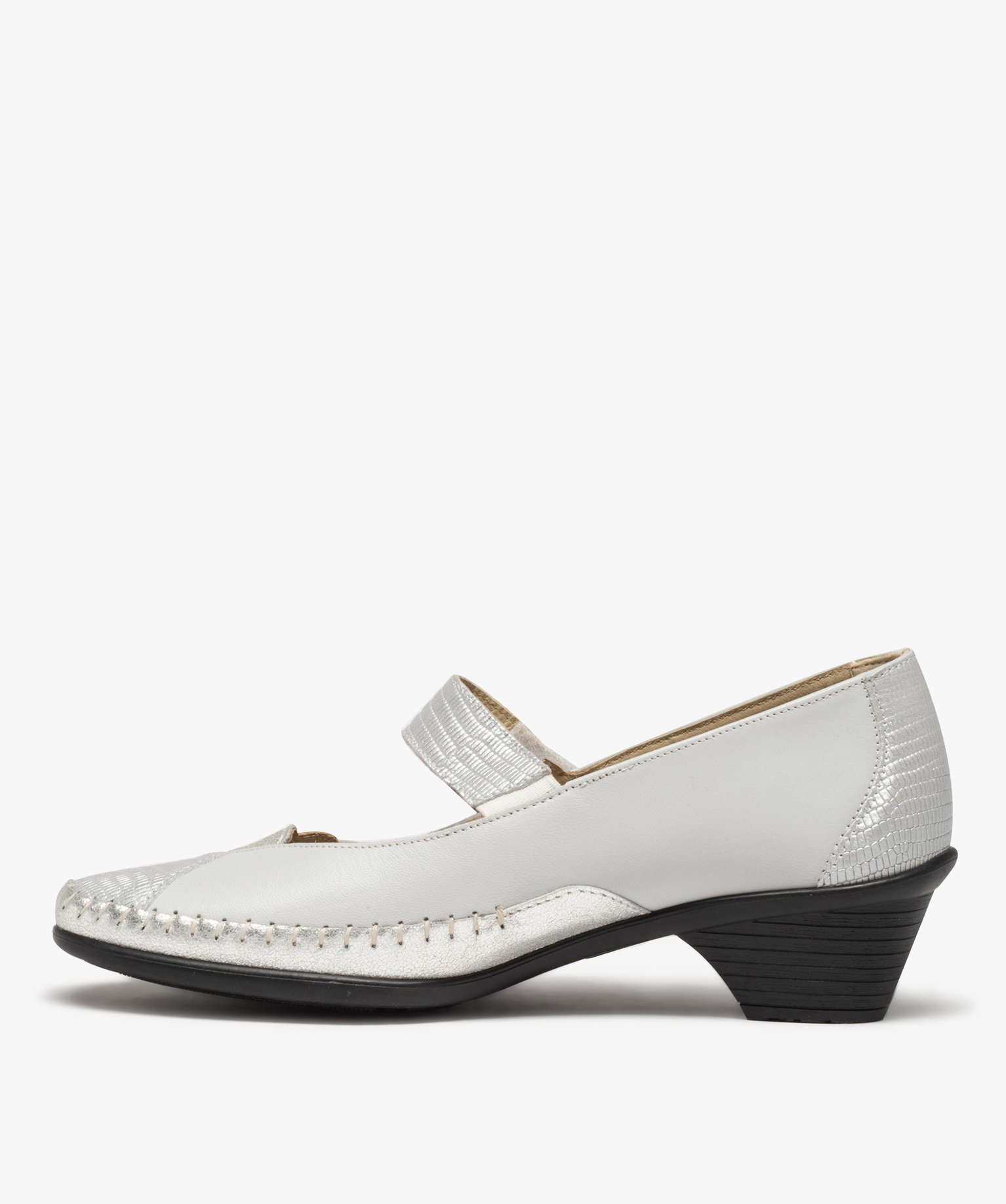 Escarpins confort femme en cuir détails brillants gris clair | GEMO