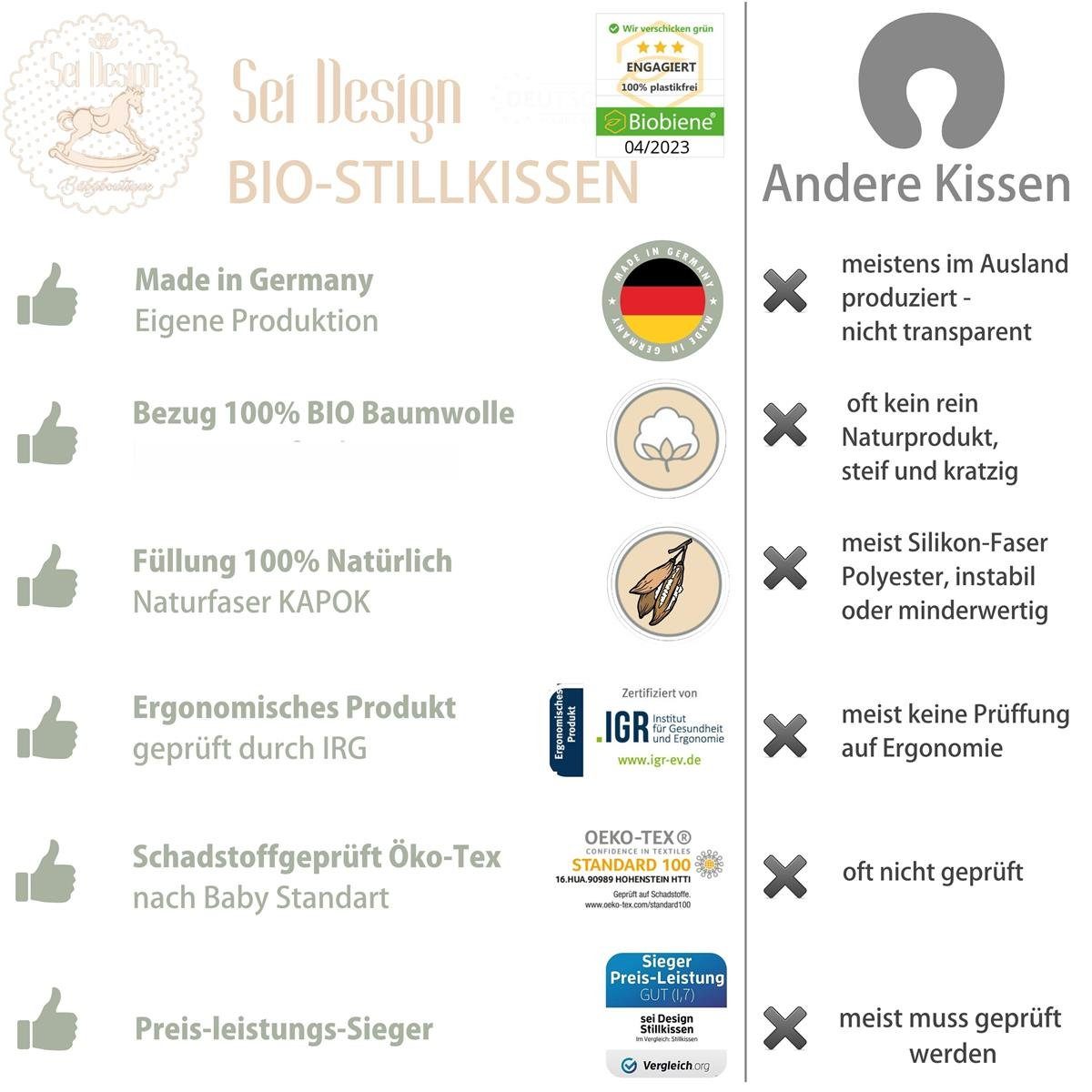 SEI Design Stillkissen BIO-Stillkissen Naturstillkissen 190x30 cm, Innenkissen gefüllt, Kapok + BIO Baumwolle