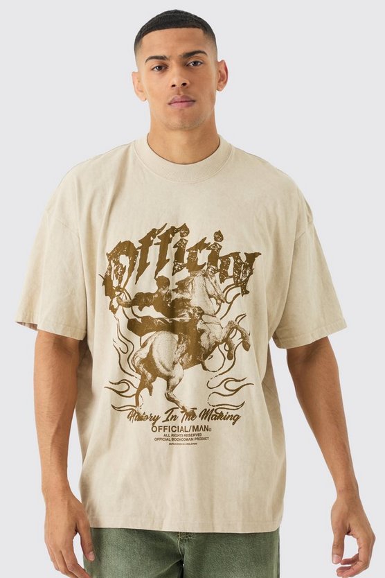 Oversize T-Shirt mit Acid-Waschung und Official-Print