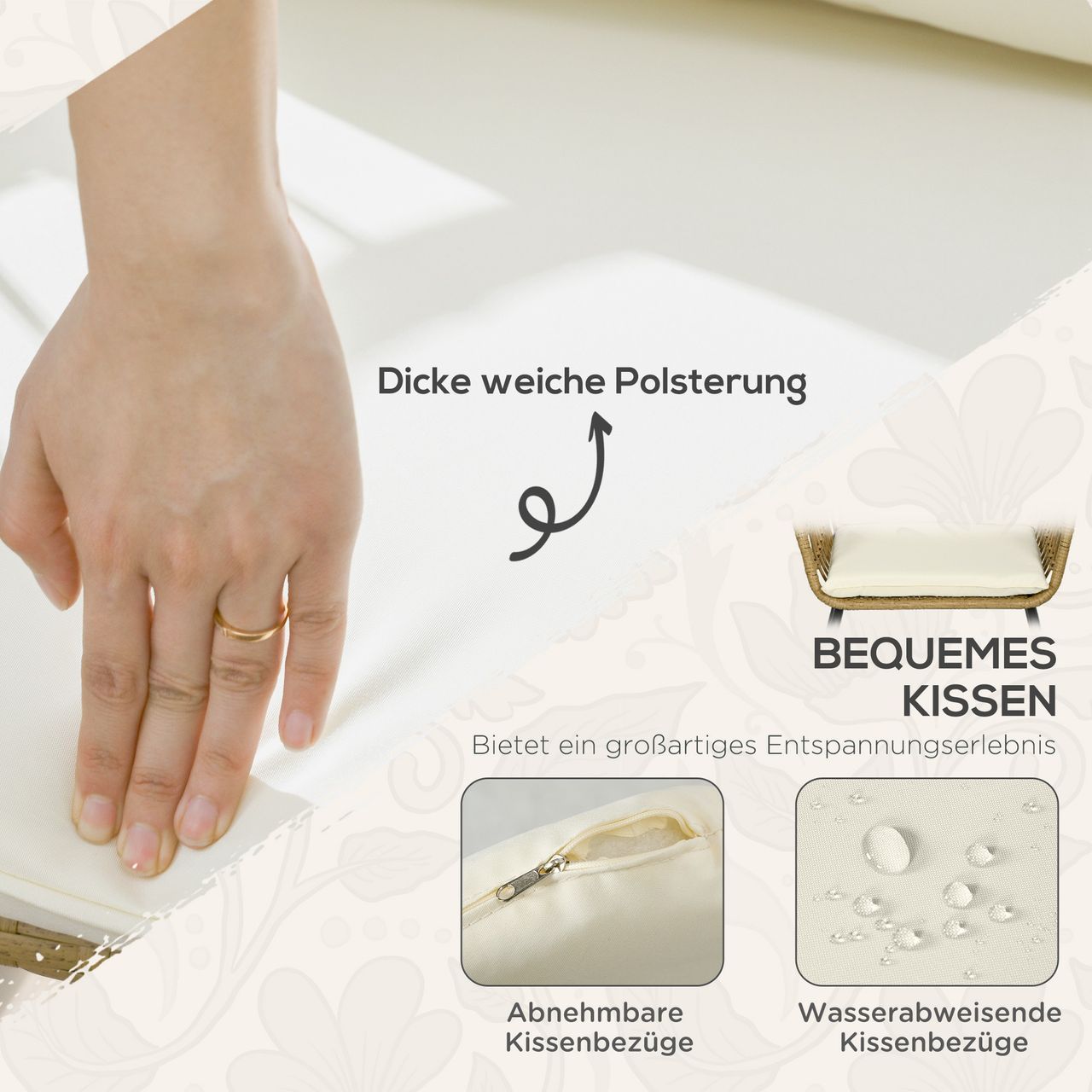 Outsunny 5 tlg. Rattan Gartenmöbel-Set, Gartengarnitur Sitzgruppe mit Kissen
