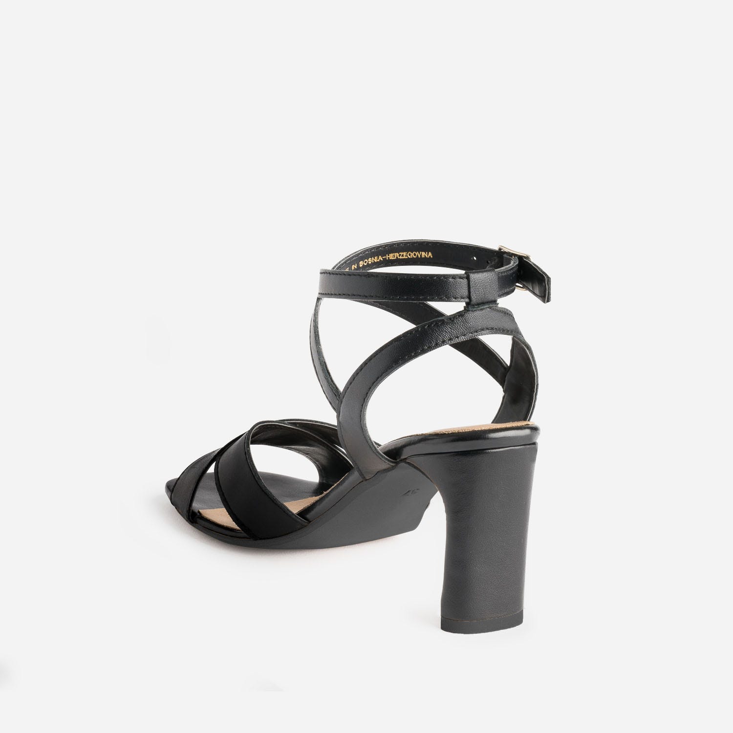 Sandale noire en cuir à talon