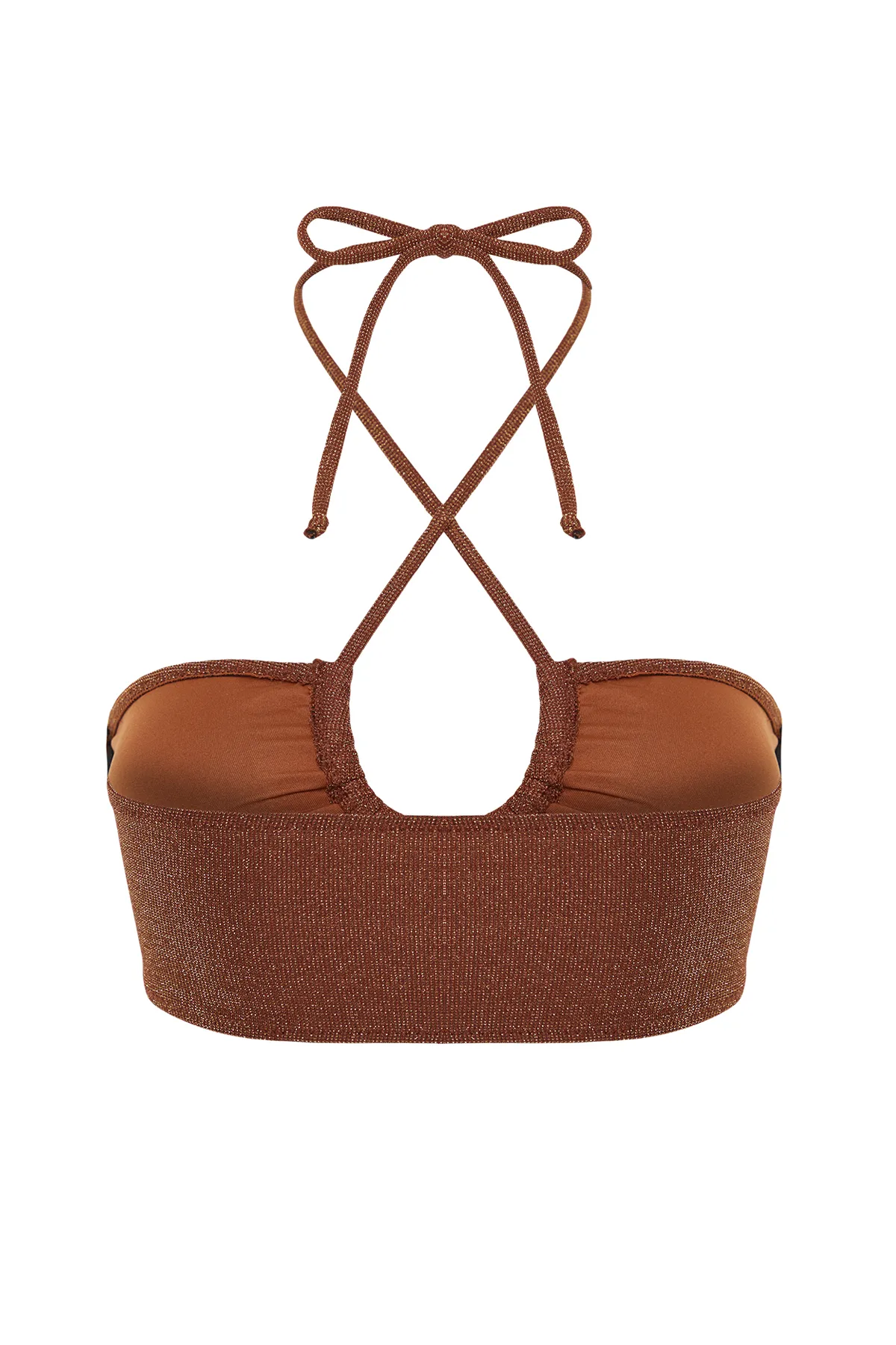 Trendyol Collection  Braunes trägerloses Glitzer-Bikinioberteil TBESS23BU00302