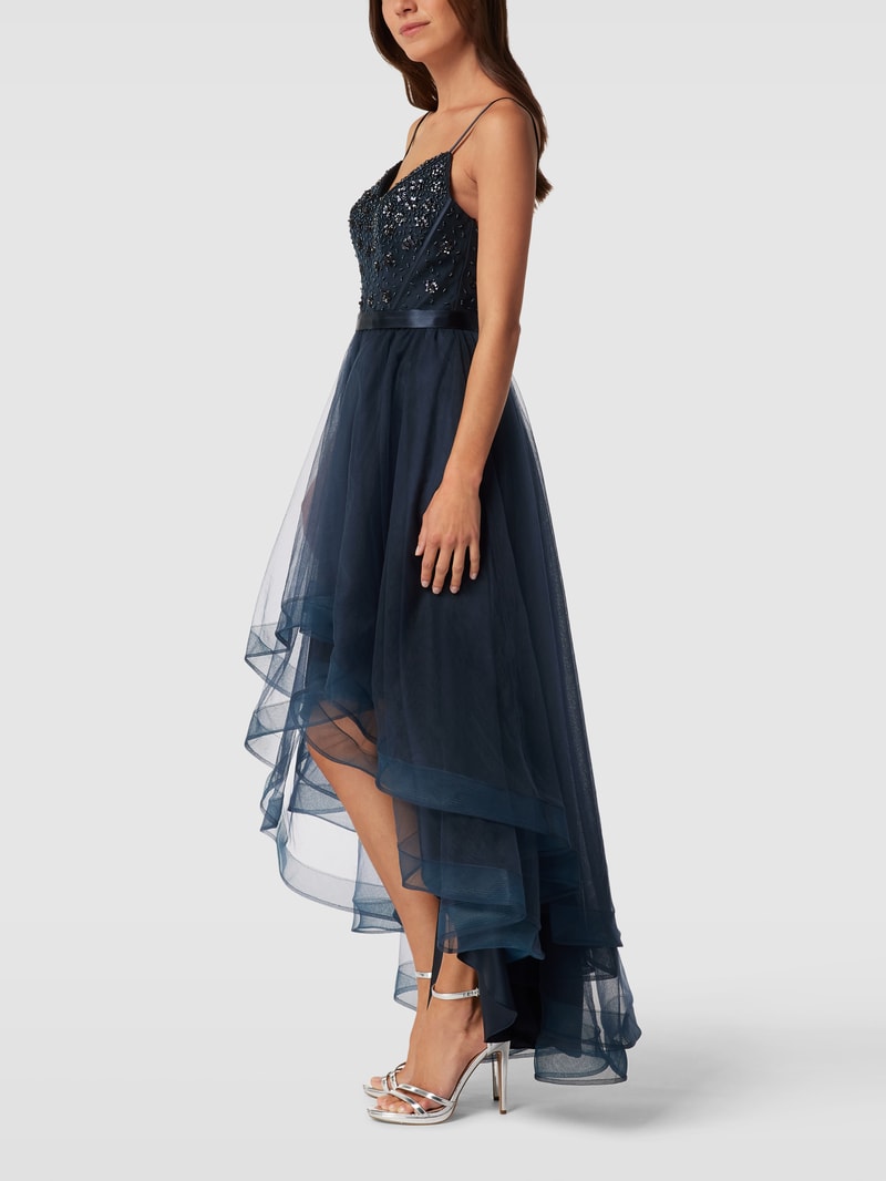 Abendkleid mit Ziersteinen in dunkelblau