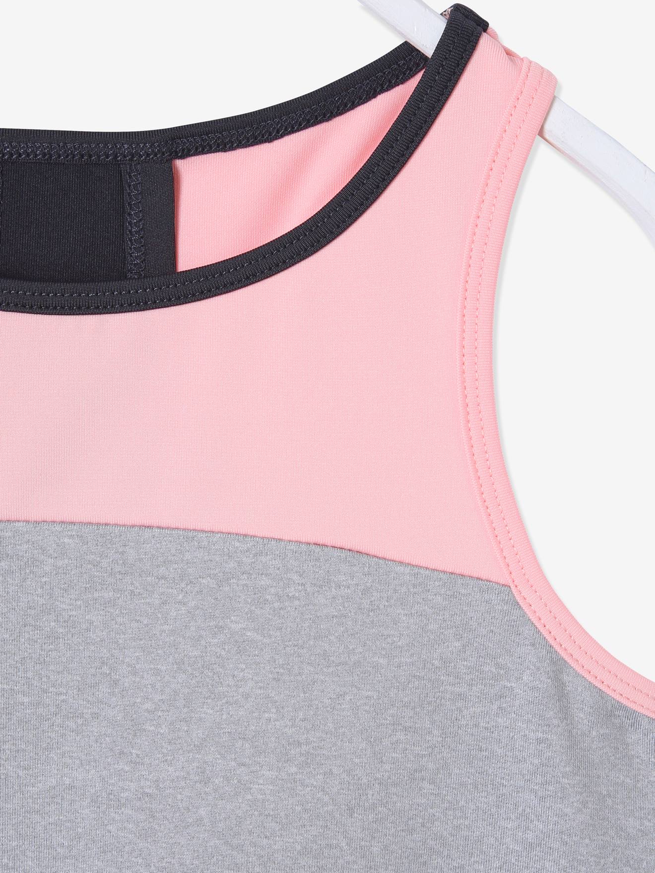 Débardeur de sport fille effet 2 en 1 anthracite imprimé